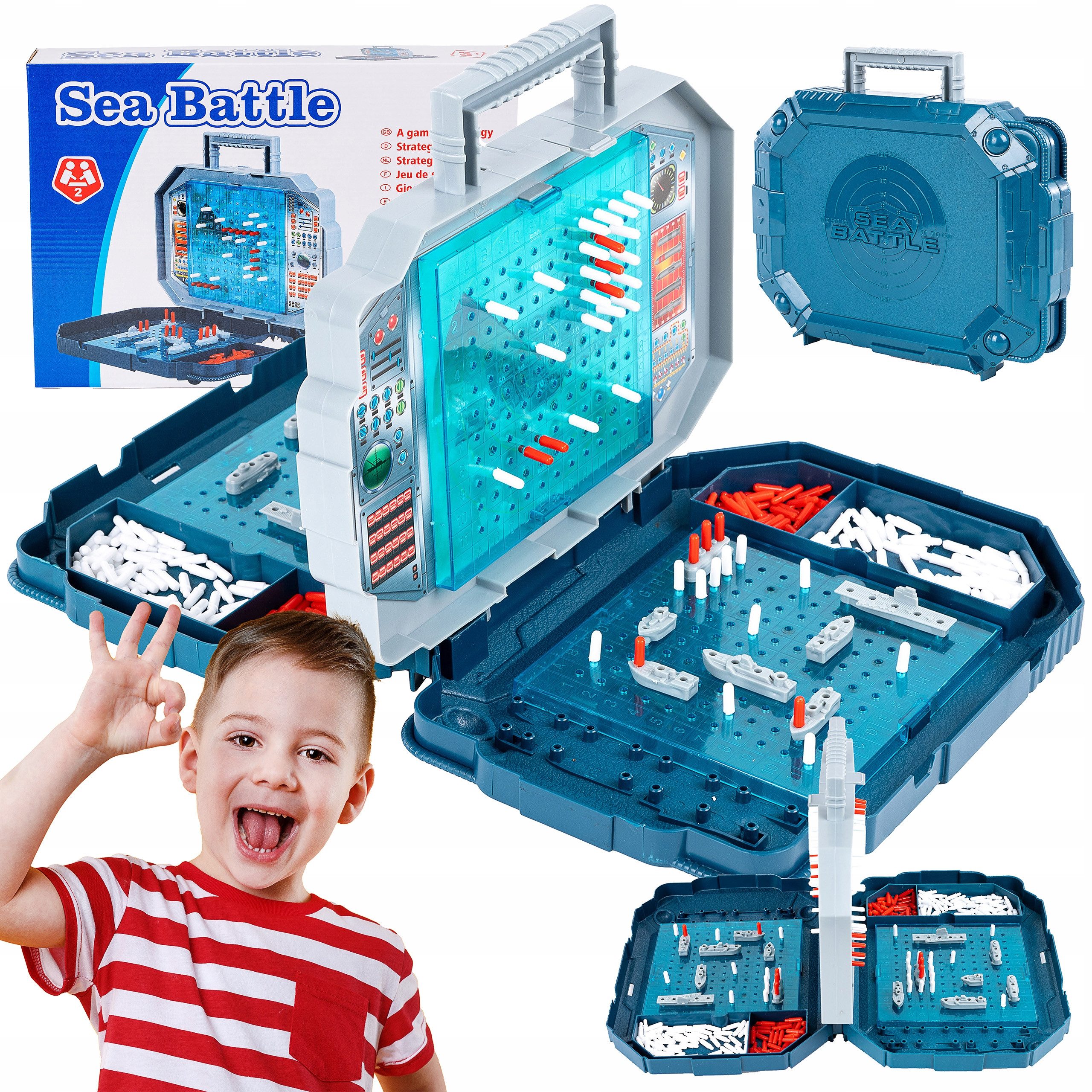 kinderplay Spiel Schiffe Versenken Koffer – Tragbare Strategie Spiel für Kinder, faltbare Spielbox als Tragetasche