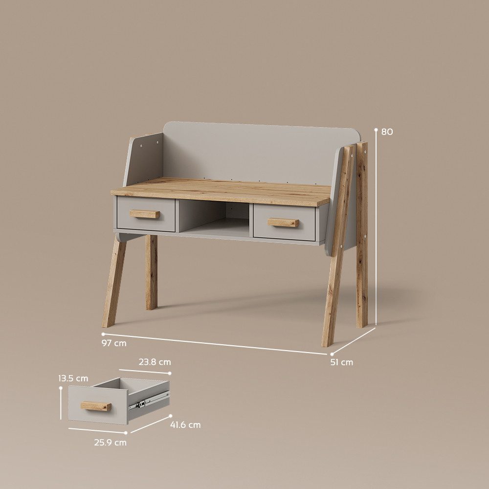 Livinity® Schreibtisch Mailo, Grau/Artisan/Artisan, 97 x 80 cm (1-St)