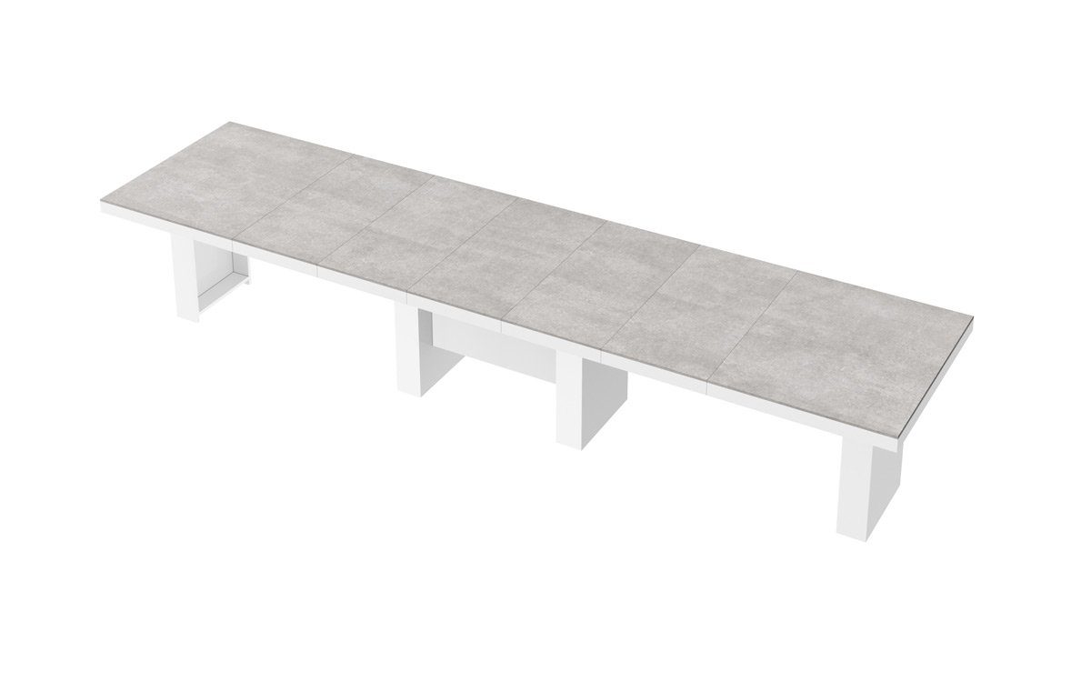 ausziehbar Hochglanz Hochglanz Konferenztisch XXL designimpex Tisch Design 160-400cm Esstisch / Beton HLA-111 Weiß