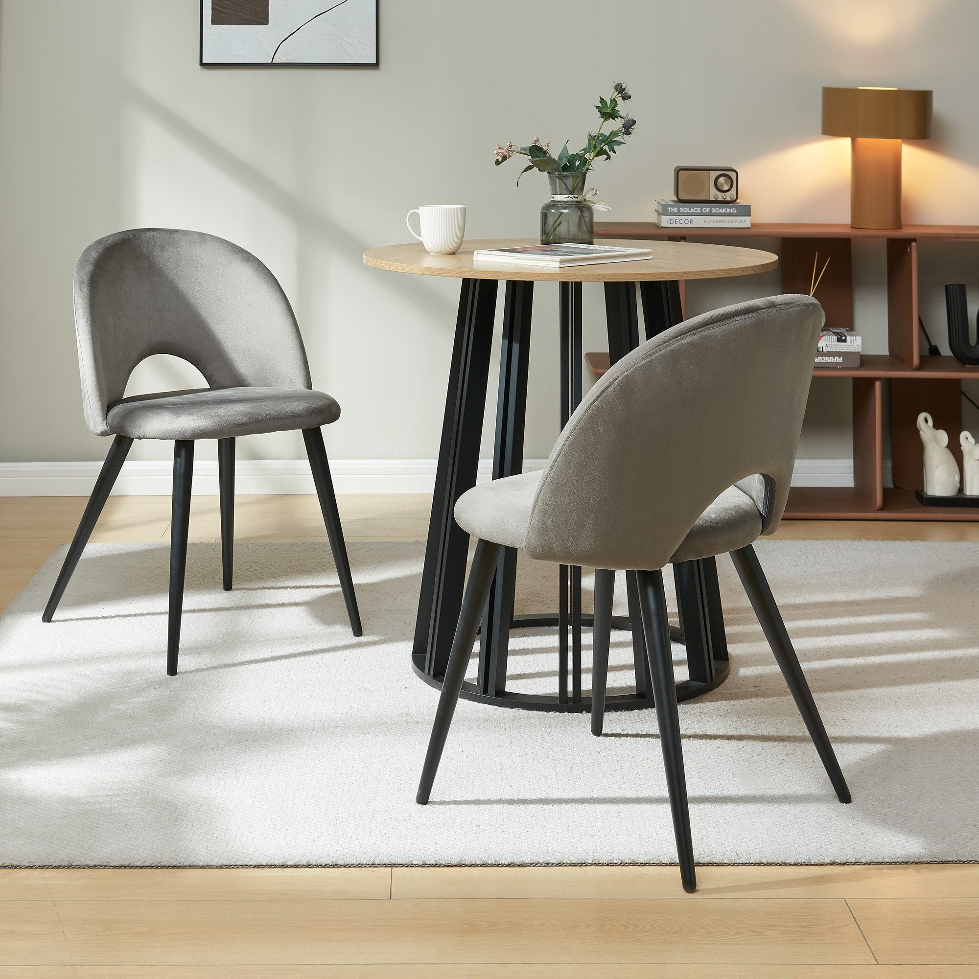 en.casa Esszimmerstuhl (Set, 2 St), »Karijoki« Polsterstühle Metallbeine 77 x 50 x 55 cm Grau/Schwarz