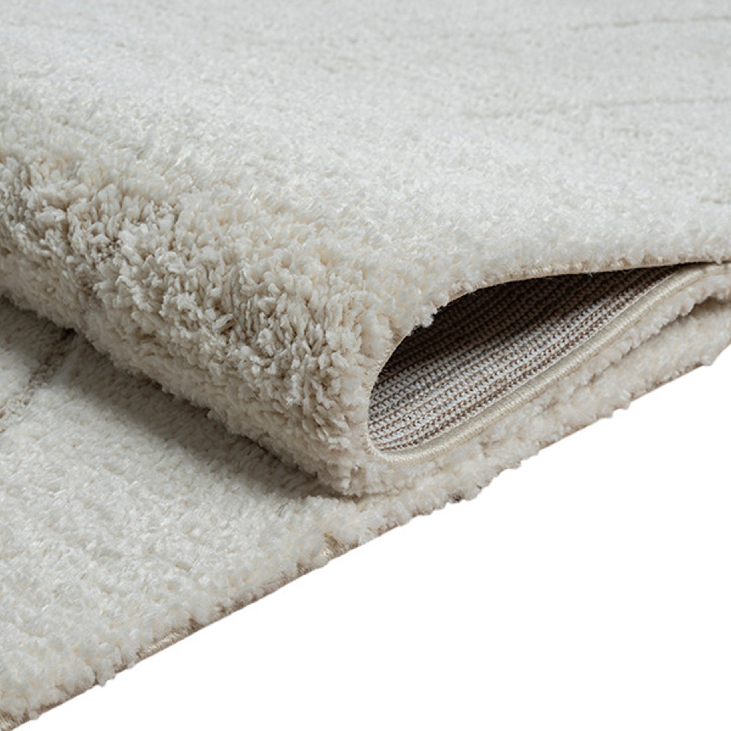Carpetia Teppich Skandinavisch Wohnzimmerteppich Hochflor Rautenmuster weiß creme-beige, rechteckig, Höhe: 30 mm