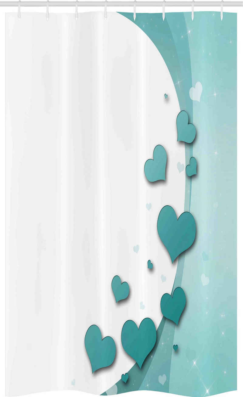 Abakuhaus Duschvorhang Badezimmer Deko Set aus Stoff mit Haken Breite 120 cm, Höhe 180 cm, Türkis Herzen Valentines