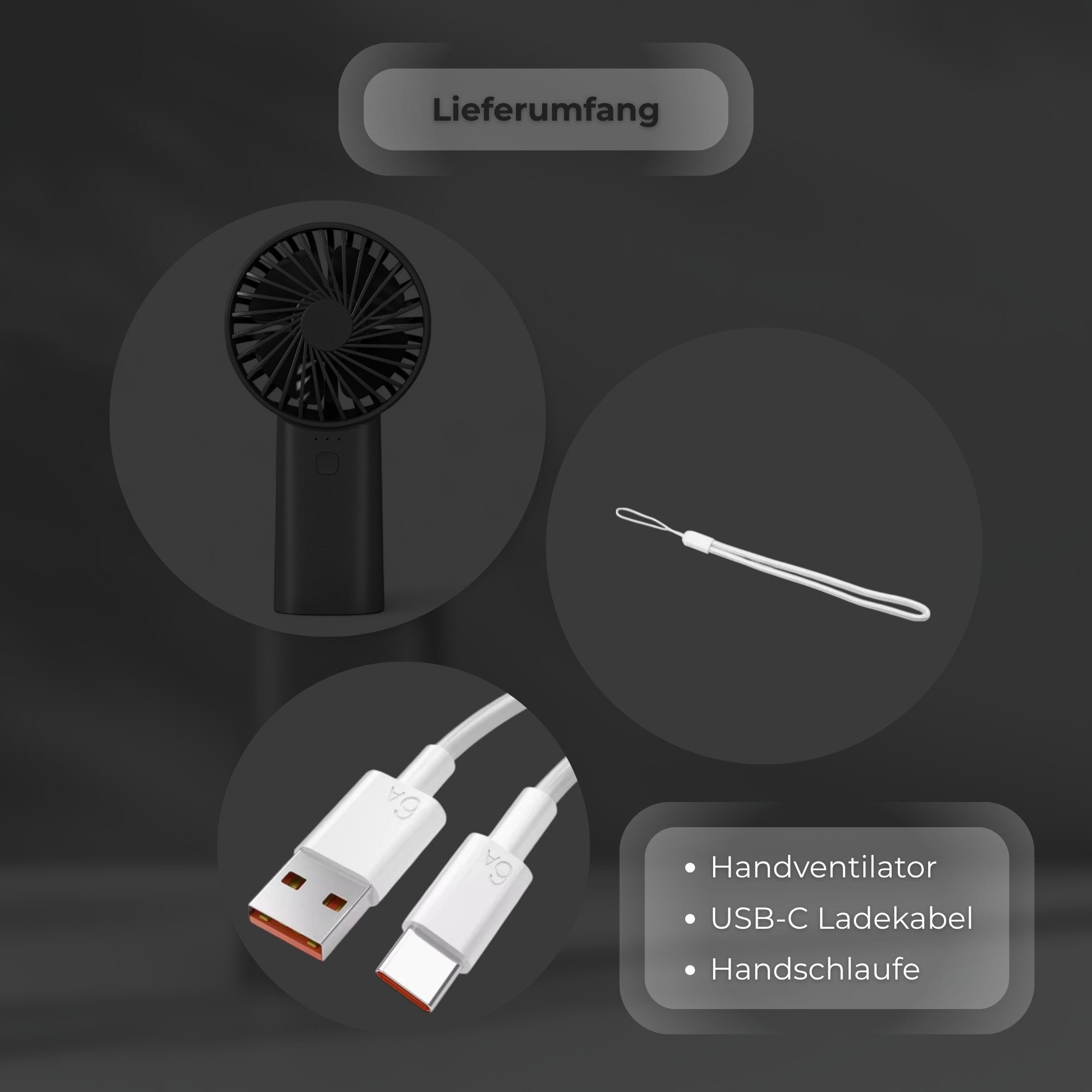 Zoelibat Mini USB-Ventilator Mini Handventilator 4000mAh Akku – Leise, Tragbar, USB-C & LED-Licht, Integriertes Licht