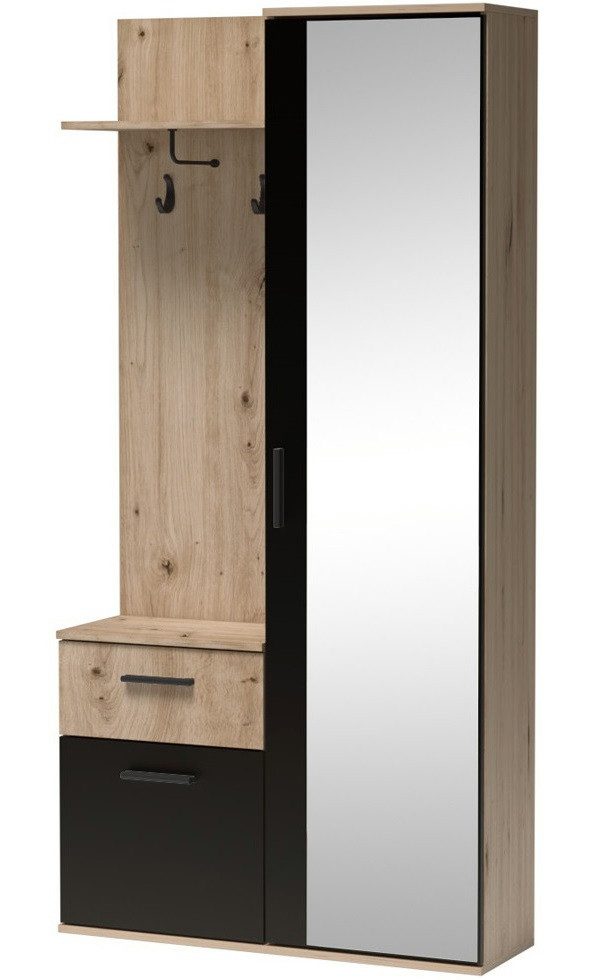 Marmex Möbel Garderobenschrank LUX EICHE ARTISAN+SCHWARZ ausziehbarer Kleiderstange für Flur