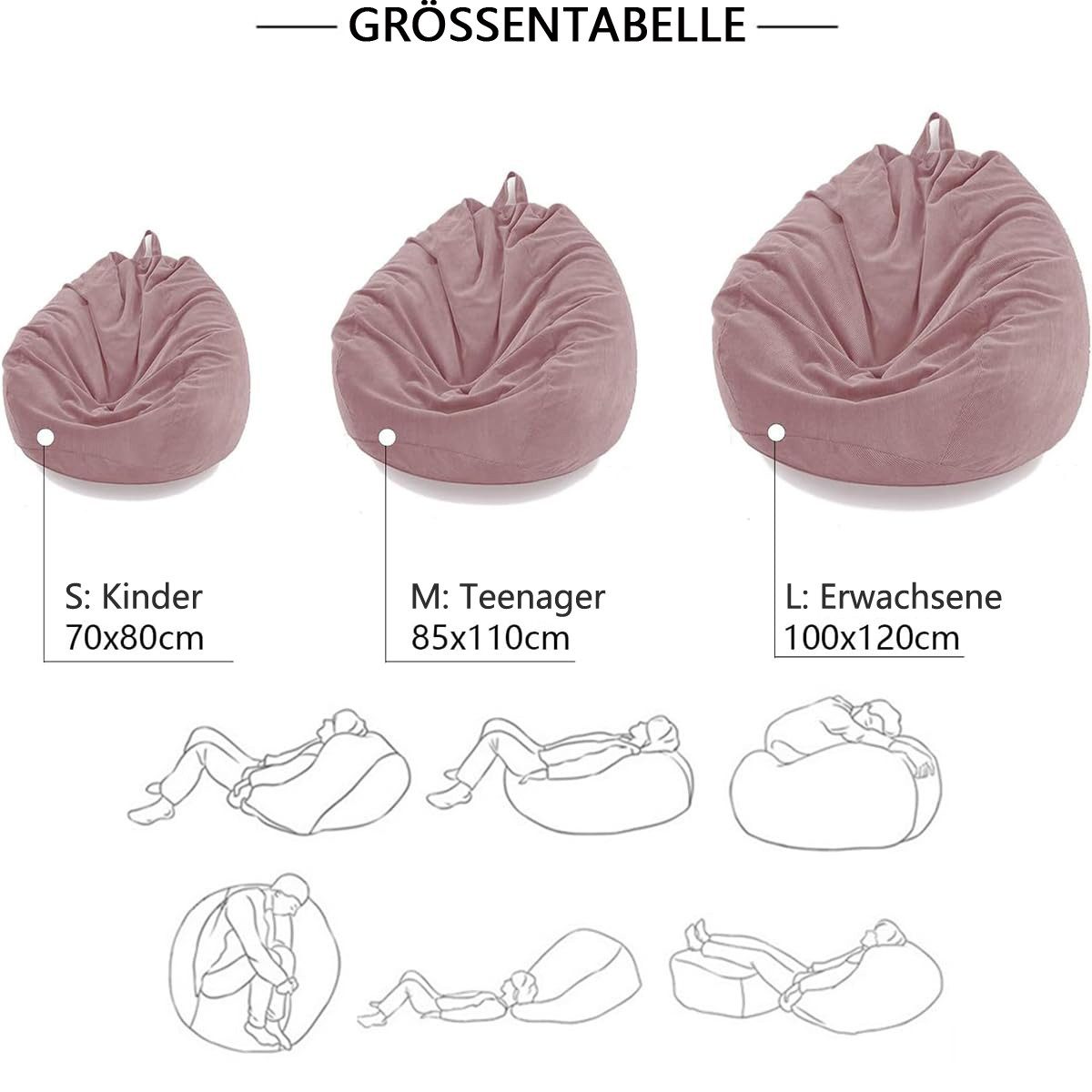 Agger Sitzsack Sitzsackstuhl für Kinder und Erwachsene, nur Bezug (Keine Füllung), für Sofa-Stofftiere – Bild 3 von 5