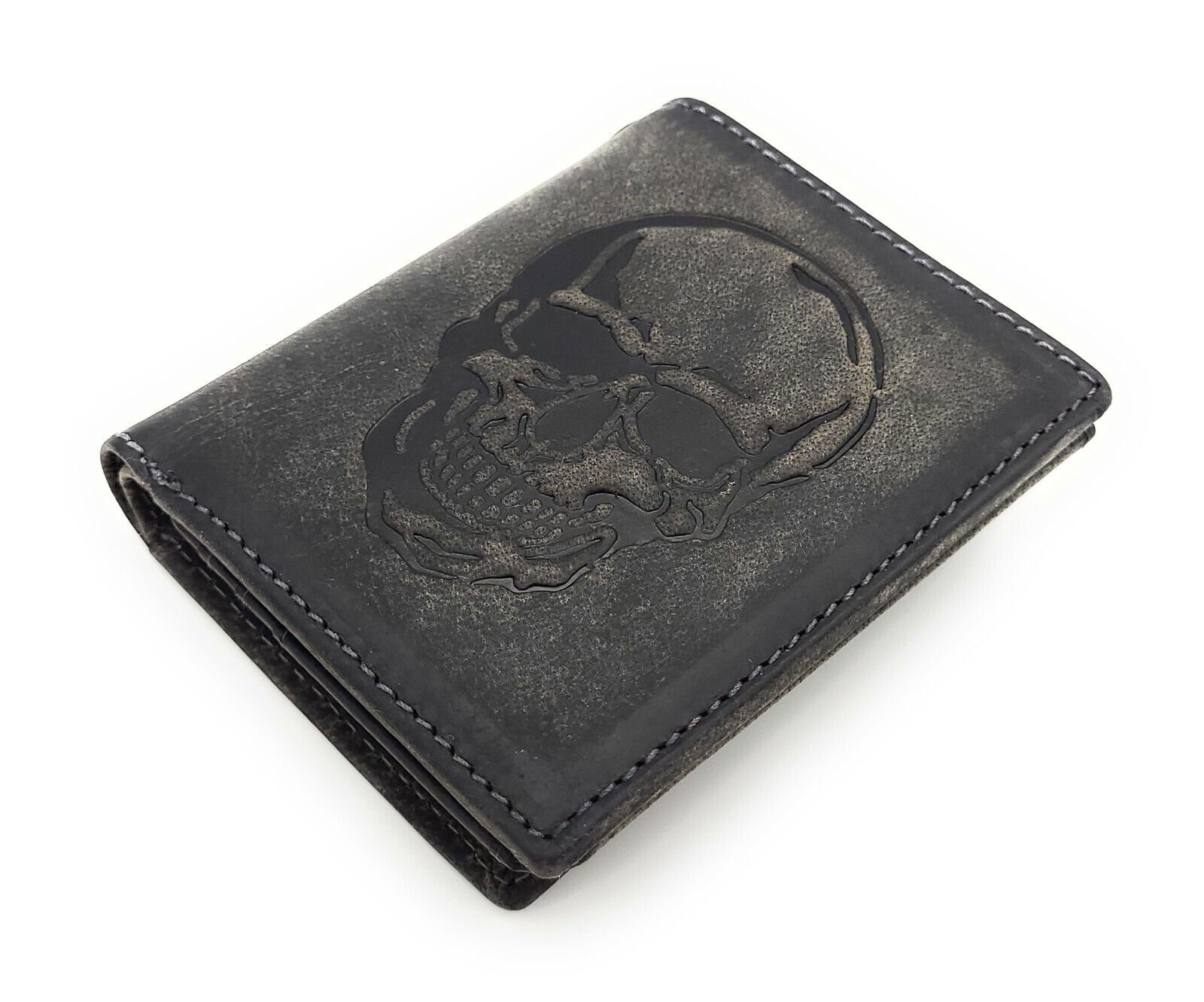 JOCKEY CLUB Geldbörse echt Leder Biker Portemonnaie mit Totenkopf Büffel-Vo günstig online kaufen