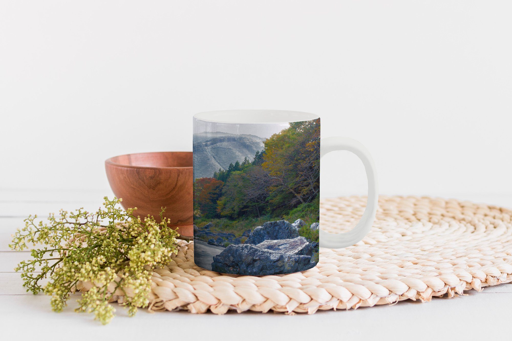 Teetasse, Tasse Herbstfarben, Japan Keramik, Okutama Becher, in Kaffeetassen, Geschenk Fluss bei MuchoWow Teetasse, mit
