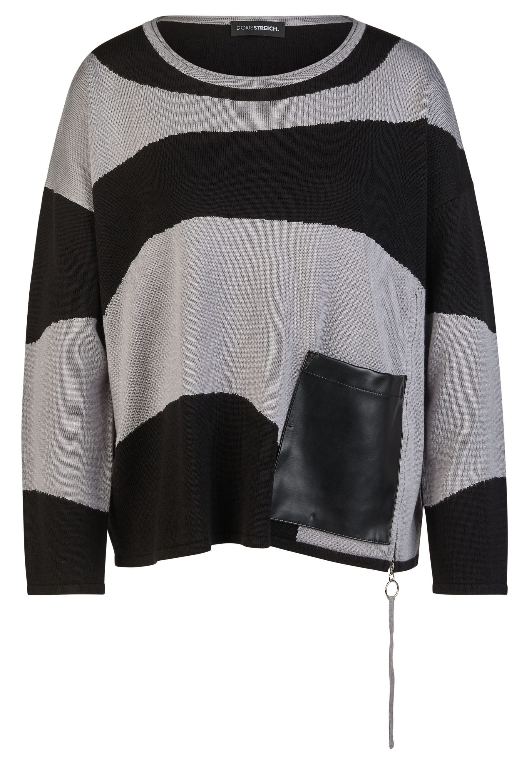Doris Streich Strickpullover mit grafischem Muster und Patch aus Lederimitat