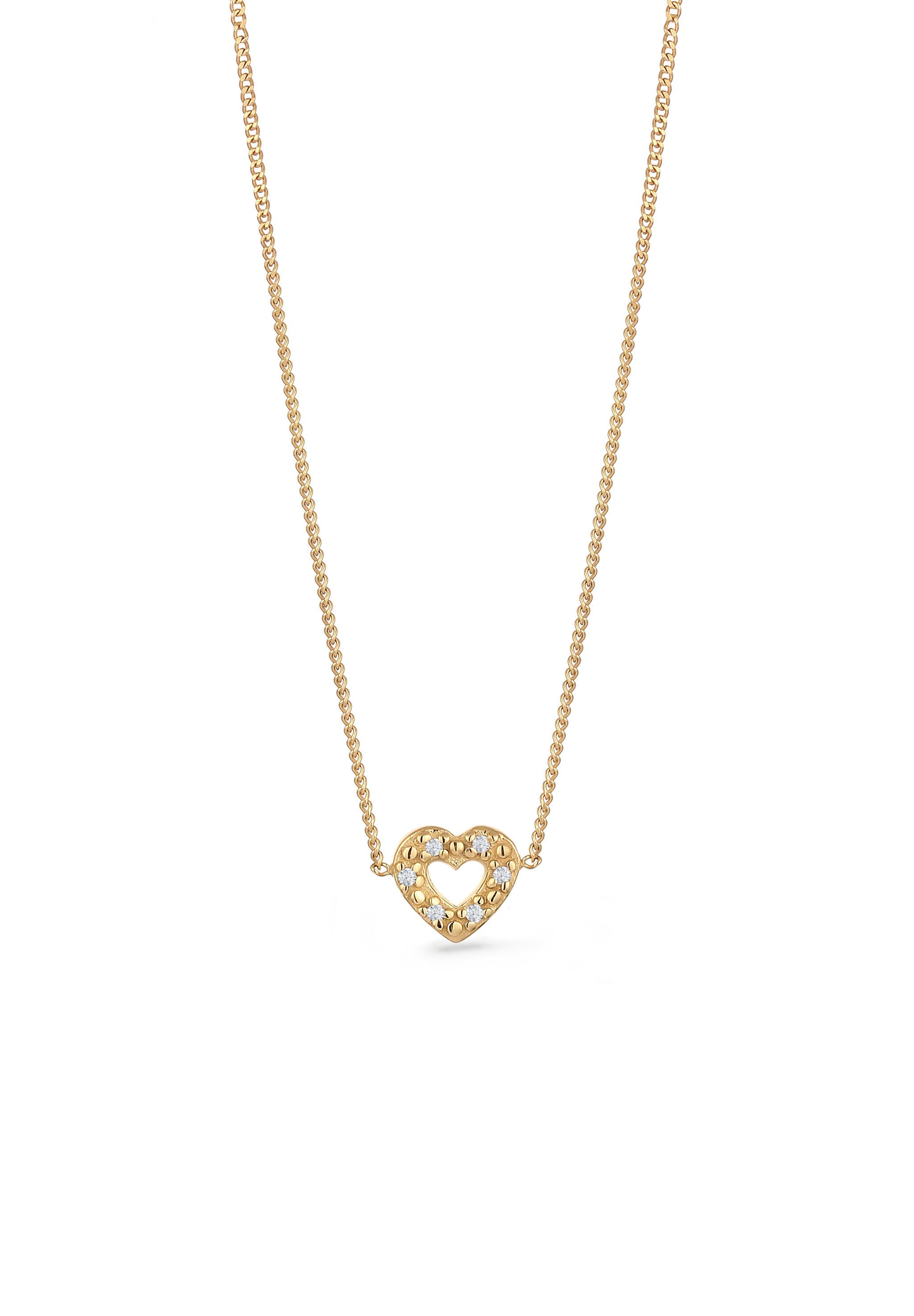 Kette mit Anhänger Herz Diamant Weiß Brillantschliff (0.005 ct) 375 Gelbgold