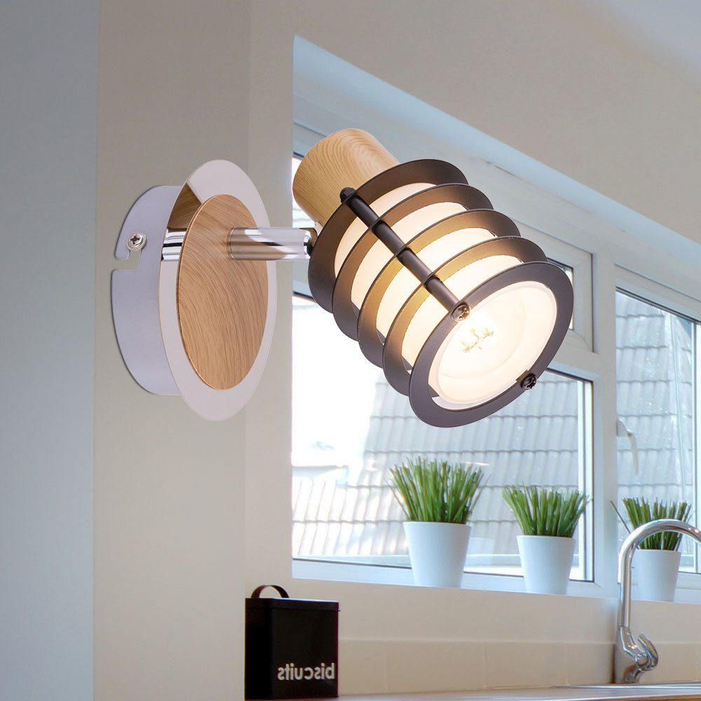 etc-shop Wandleuchte, Leuchtmittel nicht inklusive, Wandleuchte Innen Wandlampe Holz Metall Lampe Glas | Wandleuchten