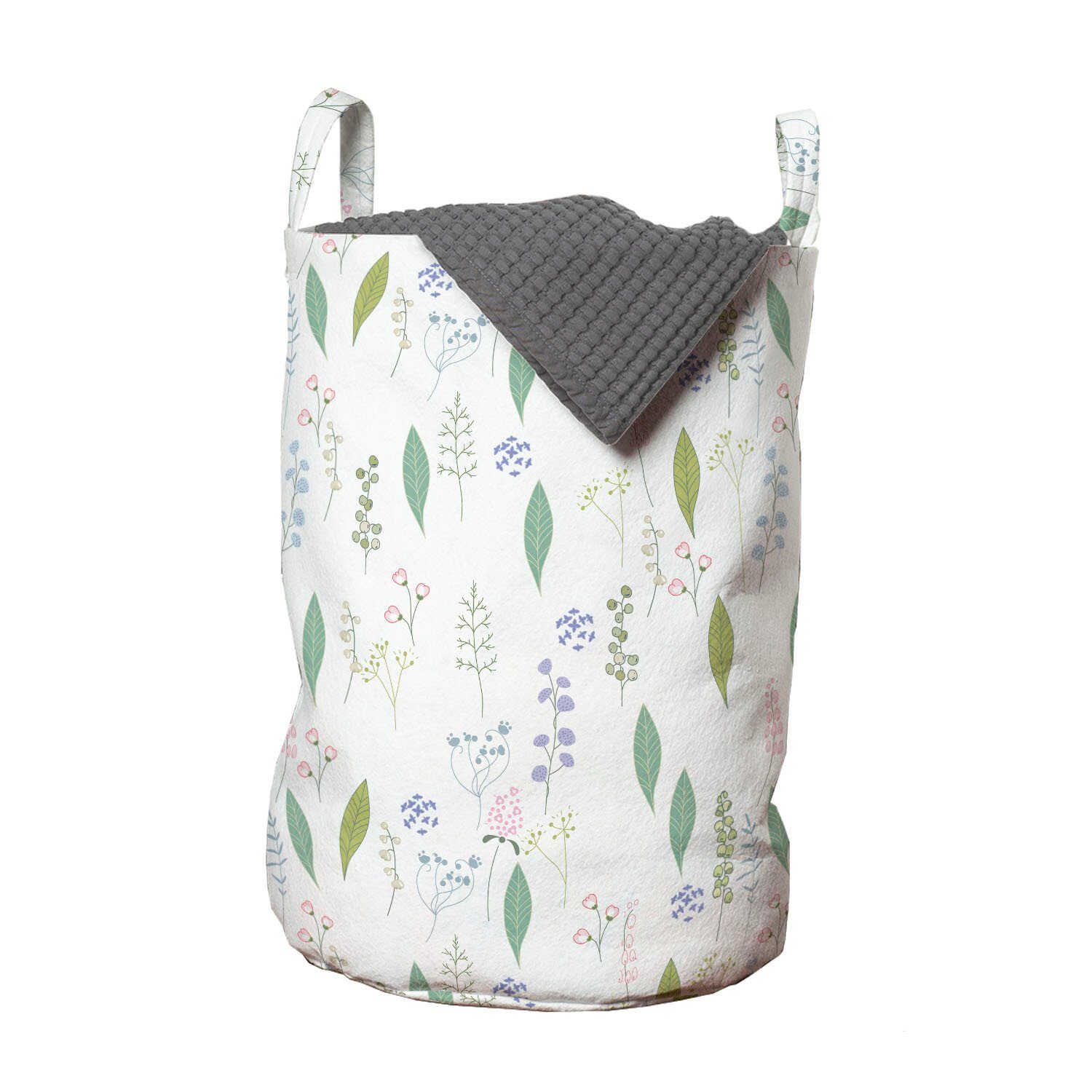 Abakuhaus Wäschesäckchen Wäschekorb mit Griffen Kordelzugverschluss für Waschsalons, Botanisch Wilde Blumen-Blätter-Motiv