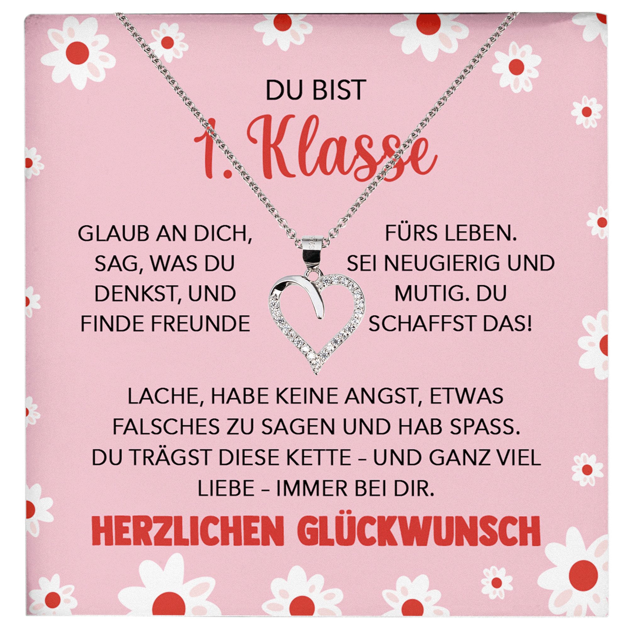 22Feels Schmuckset Einschulung Geschenk Mädchen Halskette 1. Klasse Schulanfang Schmuck (inkl. Geschenktasche, Karte(n), Poliertuch, Beutel), Echt-Silber 925/000, Karte Made In Germany