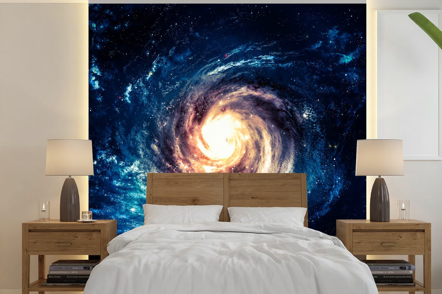 MuchoWow Fototapete Sterne - Weltraum - Blau, Matt, bedruckt, (5 St), Vinyl Tapete für Wohnzimmer oder Schlafzimmer, Wandtapete
