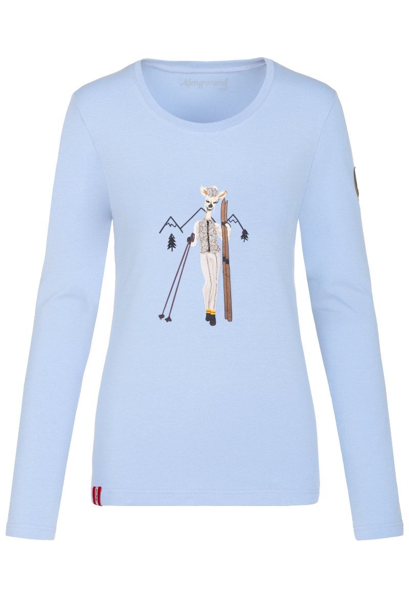Almgwand Rundhalspullover Longsleeve Damen - NESSLERALM - hellblau, weiß