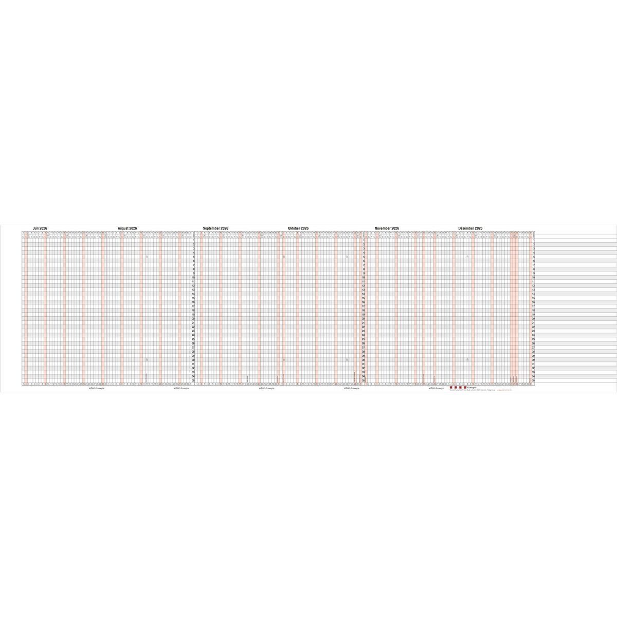 Thumbnail - GÜSS Kalender Jahresplaner Bettenbelegungsplan 16x30/230cm für 35 Einheiten 2026