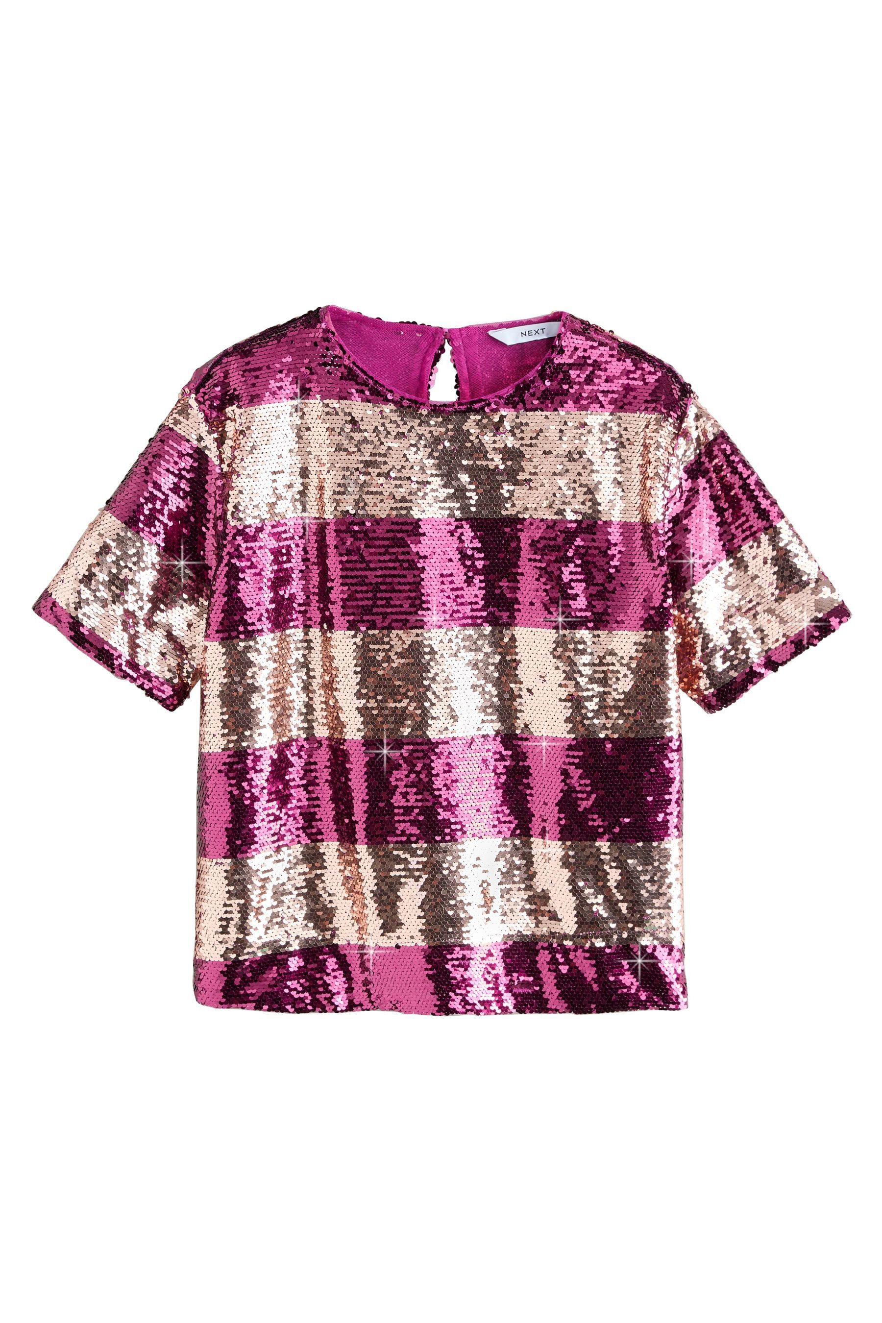 Next Paillettenshirt Gestreiftes Rundhals-T-Shirt mit Pailletten (1-tlg)