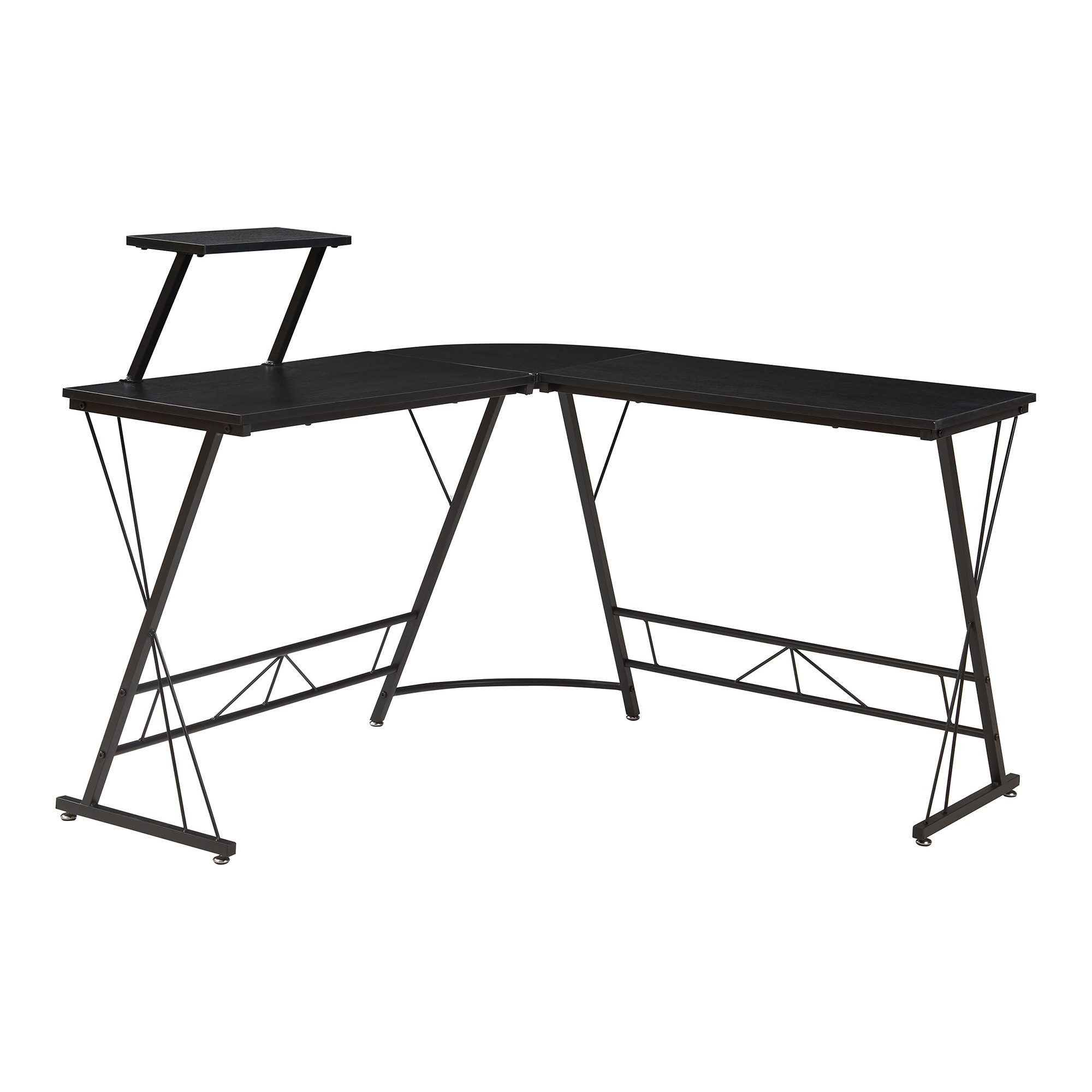 en.casa Eckschreibtisch, »Yremso« L-förmig mit erhöhter Ablage 122 x 122 x 98 cm Schwarz