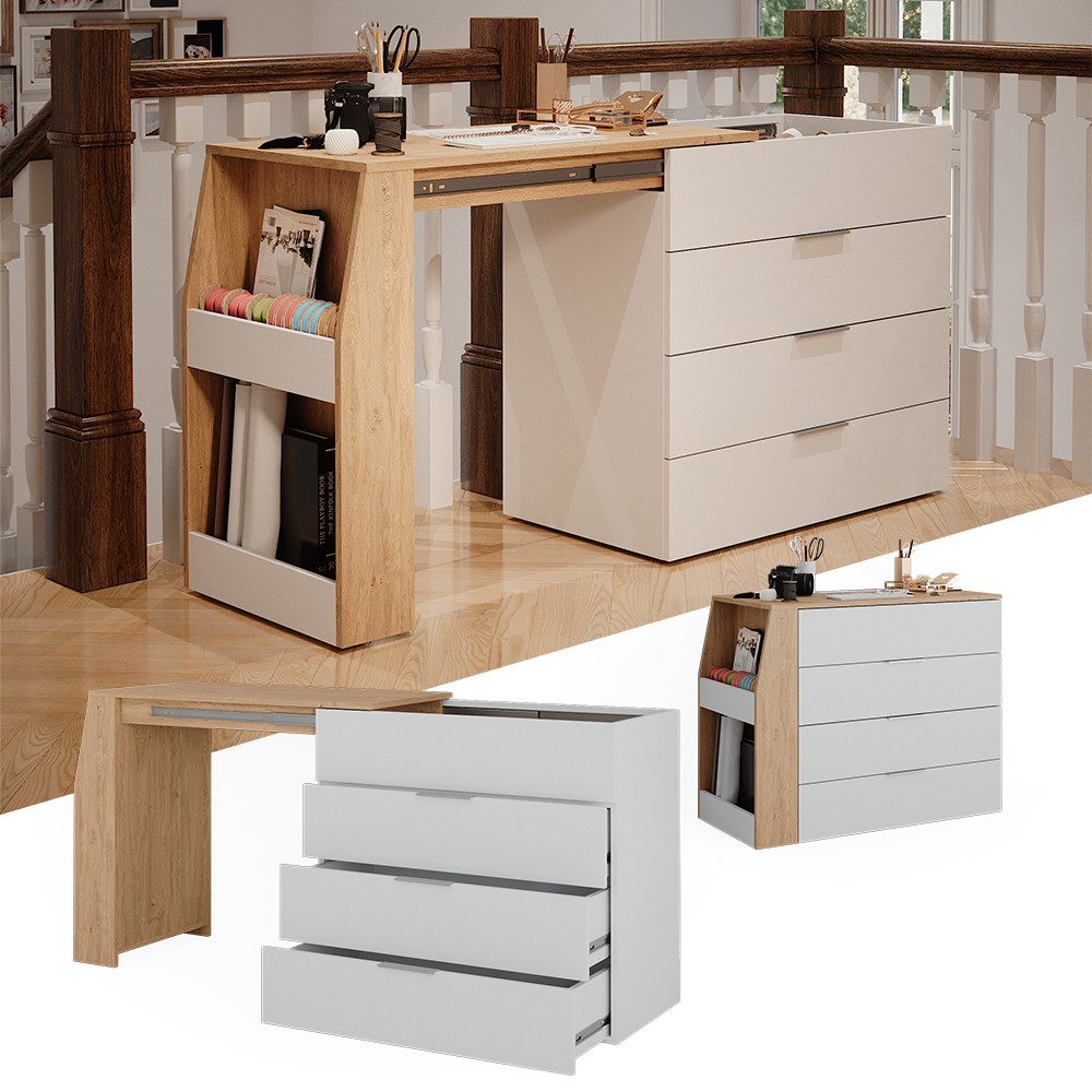 Vicco Schreibtisch Iva, Weiß, 95.5 x 80 cm ausklappbar, 4 Schubladen (1-St) günstig online kaufen