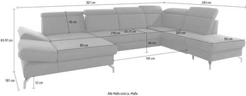 sit&more Wohnlandschaft Brisbane U-Form, Fußhöhe 12 cm, inklusive Sitztiefen-, Armteil- und Kopfteilverstellung