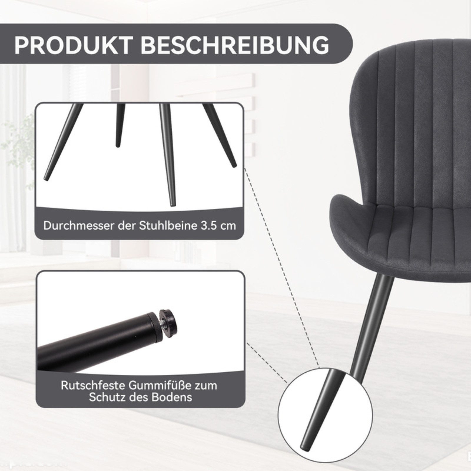 HawthyHome Esszimmerstuhl 2er Set Polsterstuhl mit Armlehnen & Metallbeinen (2 St), Wasserdicht & Ergonomisch für Küche Esszimmer Wohnzimmer – Bild 4 von 5