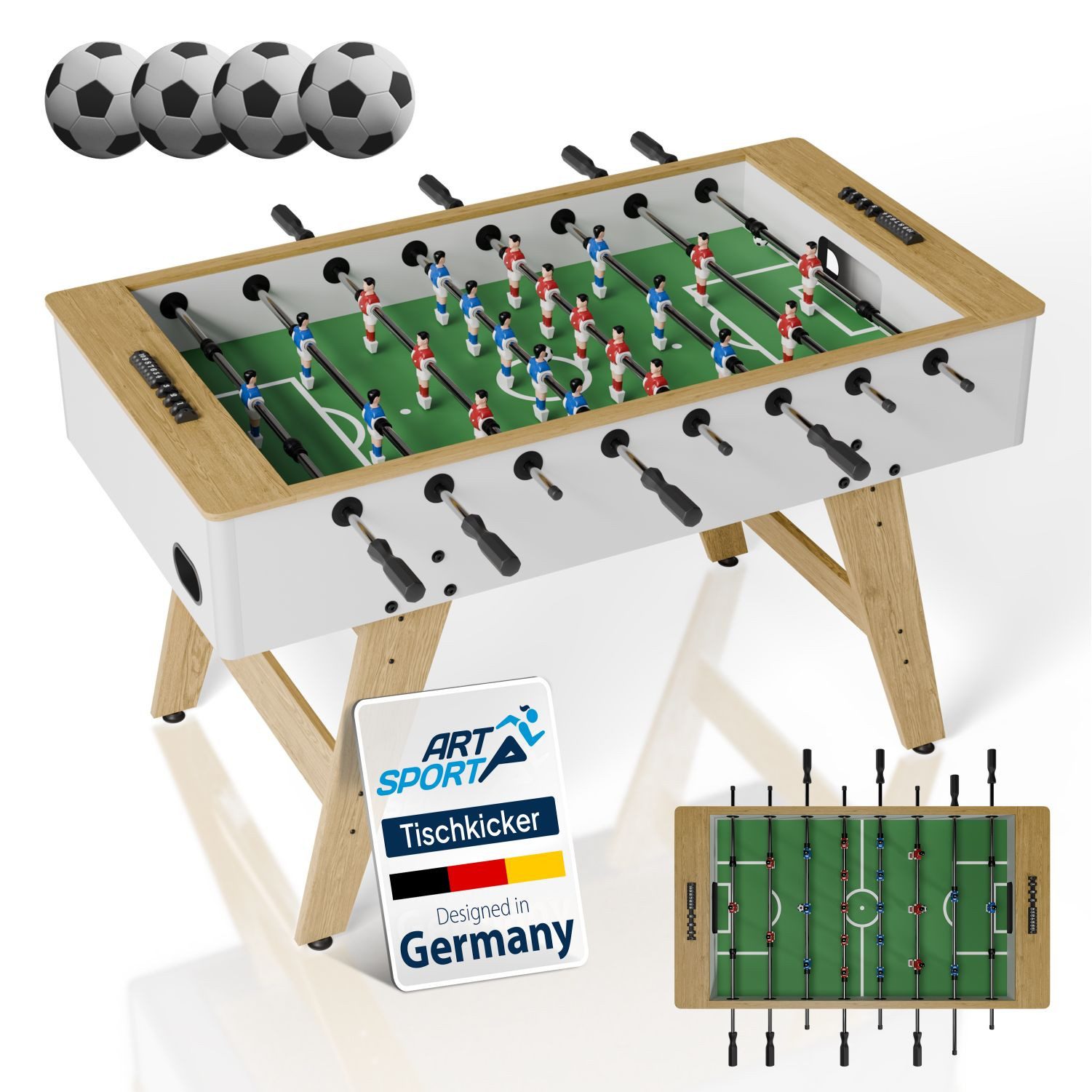 ArtSport Kickertisch ProKick, Anti-Rutsch-Griffe, 11-gegen-11 Aufstellung, integriertes Torzählwerk