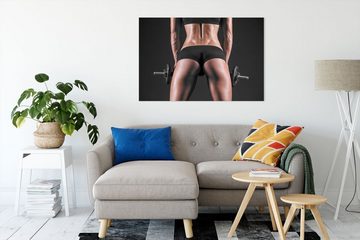 Pixxprint Leinwandbild Sexy Frau mit Hanteln, Sexy Frau mit Hanteln (1 St), Leinwandbild fertig bespannt, inkl. Zackenaufhänger