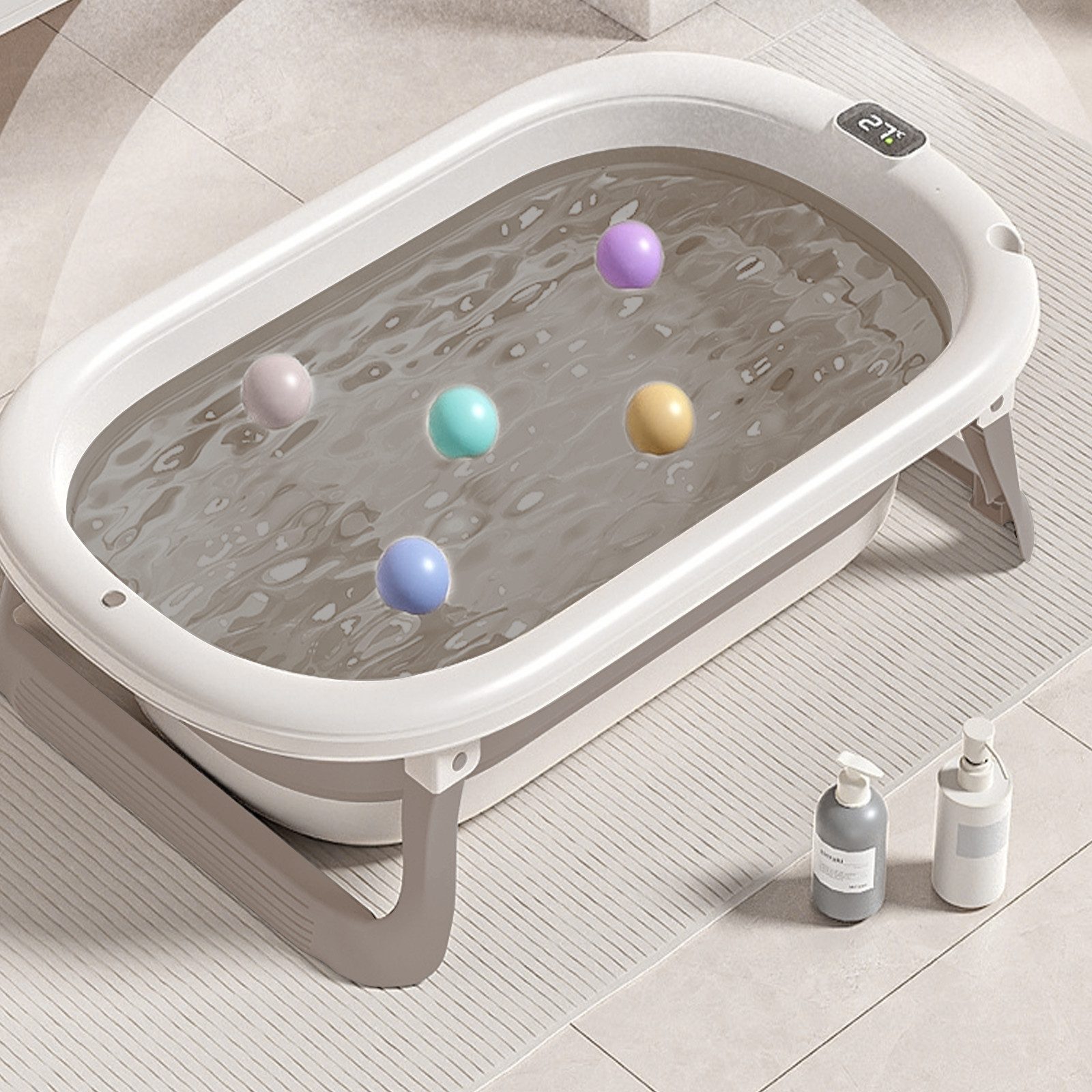 JEOBEST Babybadewanne Baby Badewanne Faltbare mit Integriertem Thermometer, Platzsparend & faltbar, Tragbare Wanne