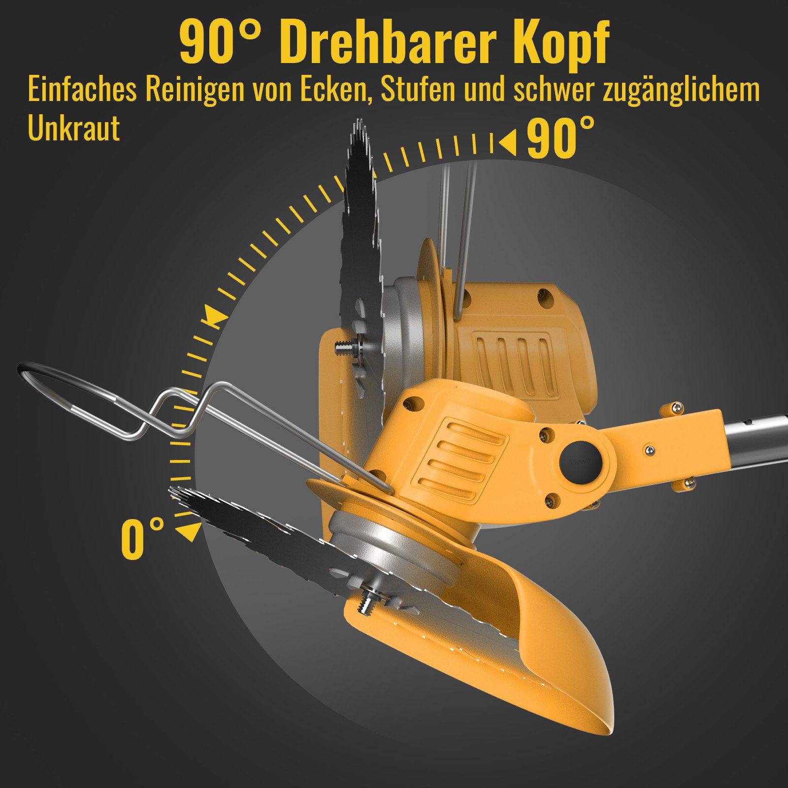 CONENTOOL Akku-Rasentrimmer 21V mit 4000mAh Akku, Verstellbarer Teleskopstiel, 15 cm Arbeitsbreite Messer, (Set, mit 4 Messertypen), Freischneider & Kantenschneider, inkl. 2 x 2.0Ah Akkus