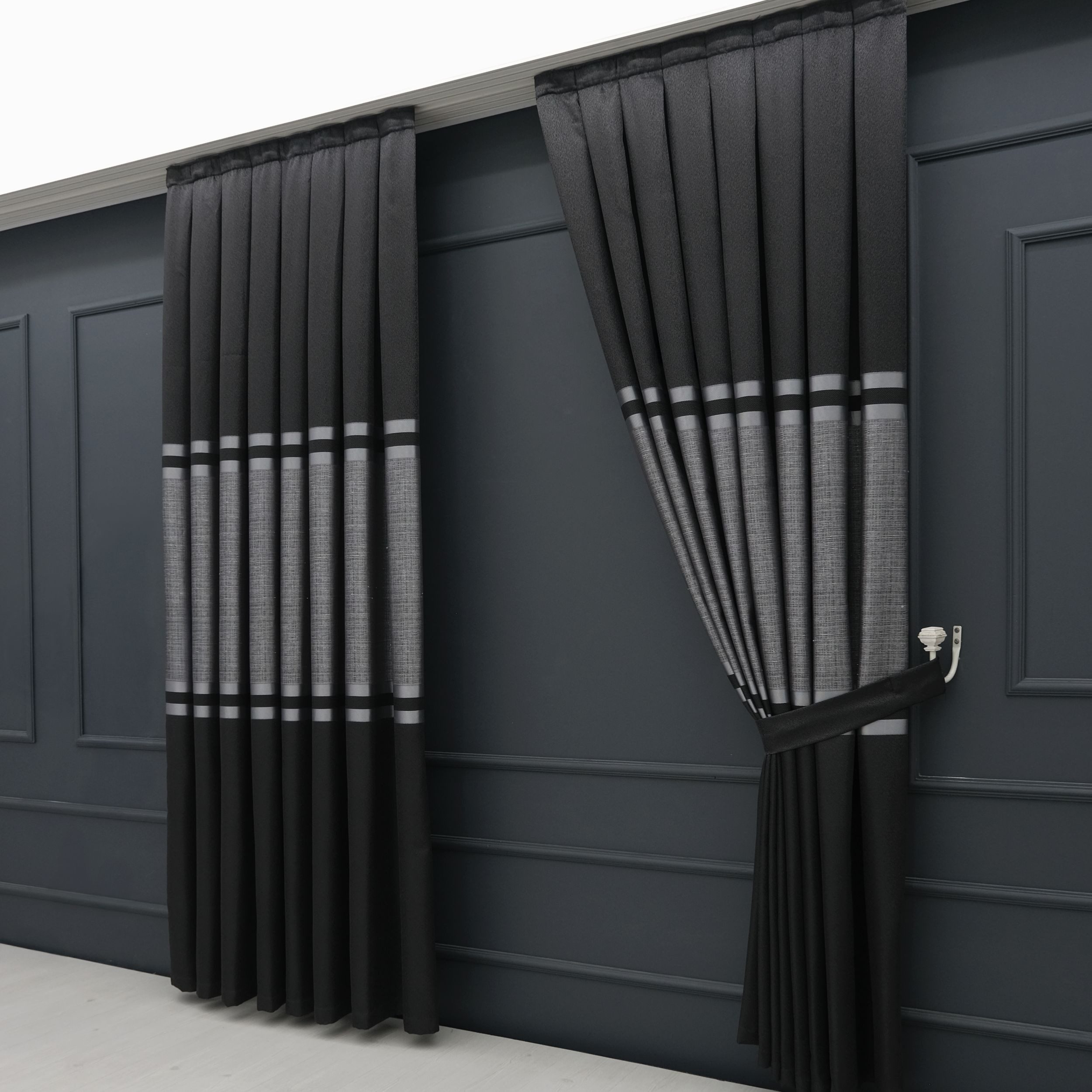 Gardinen by Justyna Vorhang 2er Fon Seiten Schal Set Schwarz (4 St), Kräuse günstig online kaufen