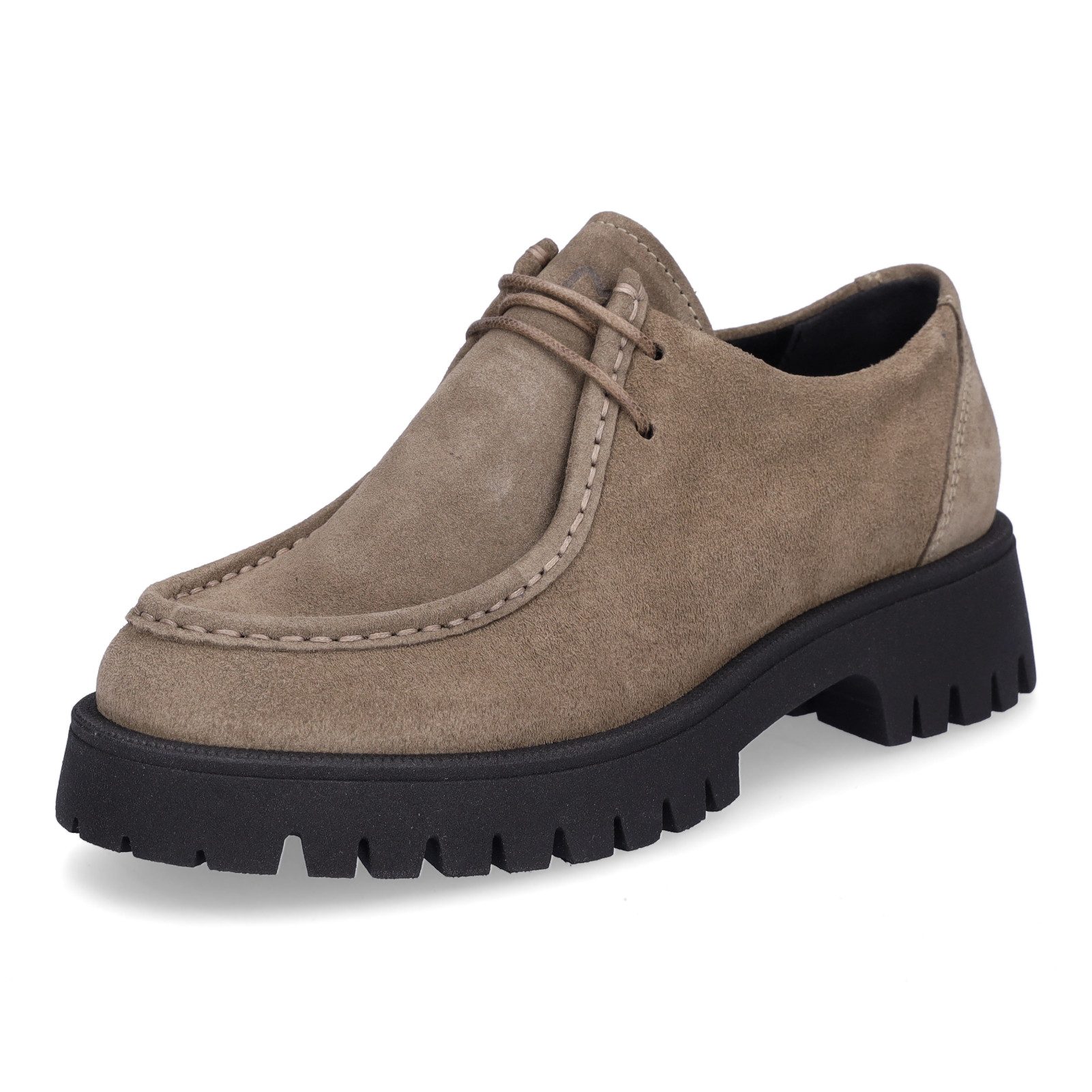 MIDS MINKA Damen Schnürschuh beige aus Veloursleder mit Mokassin-Naht & flexibler Profilsohle