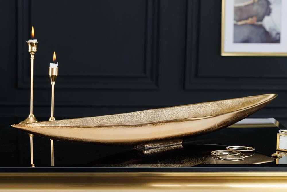 riess-ambiente Dekoschale GOLD LEAF 80cm gold (Einzelartikel, 1 St), Wohnzimmer · Metall · Blatt-Design · Handarbeit · Accessoire