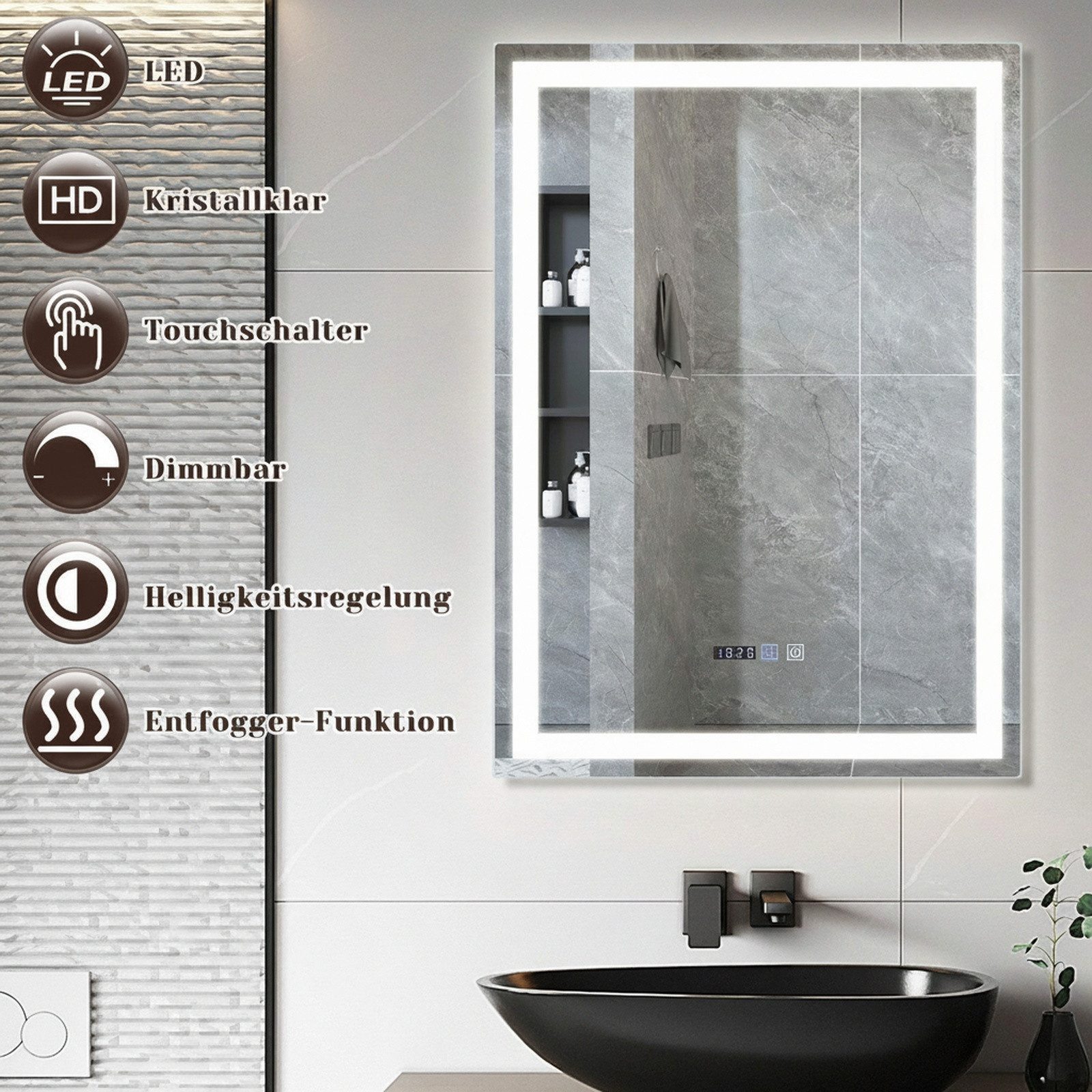 Nettlife Badspiegel Rund Touch Schalter und Entfogger Wandspiegel Beleuchtet 50/60/70/80cm, Entfogger Funktion Dimmbar Memories Funktion Ideal für Badezimmer – Bild 3 von 5
