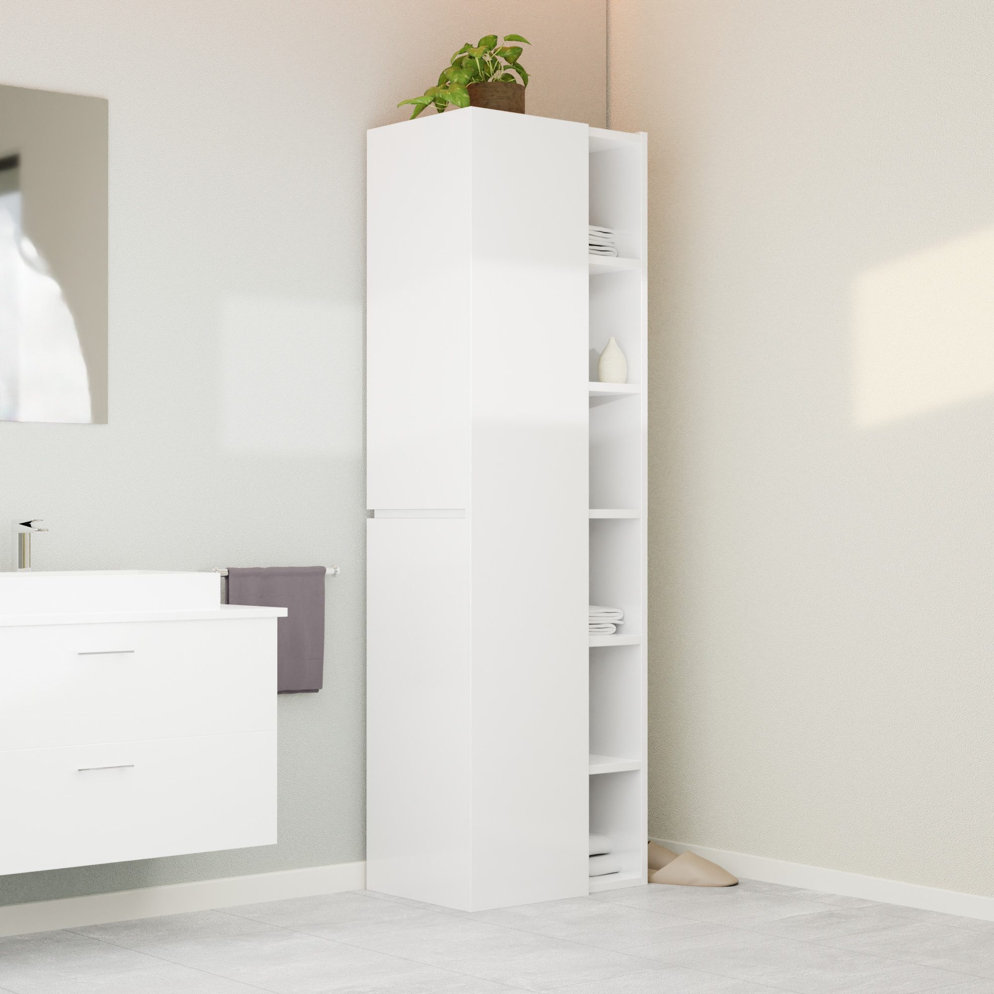 Badezimmer-Set Badezimmerschrank GLC1, hängend, stehend, Weiß