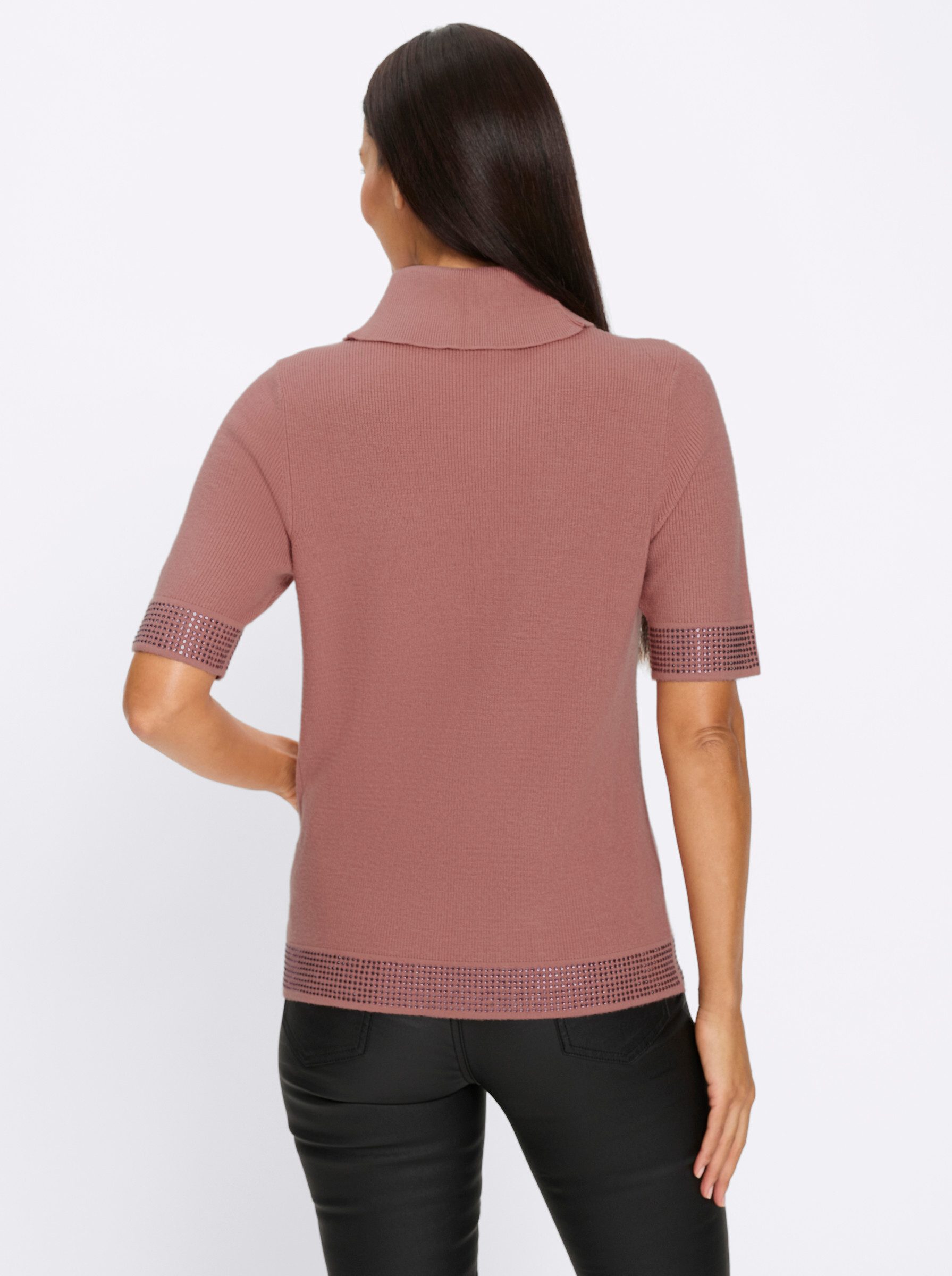 heine Strickpullover Rollkragenpullover Kurzarm Rippoptik