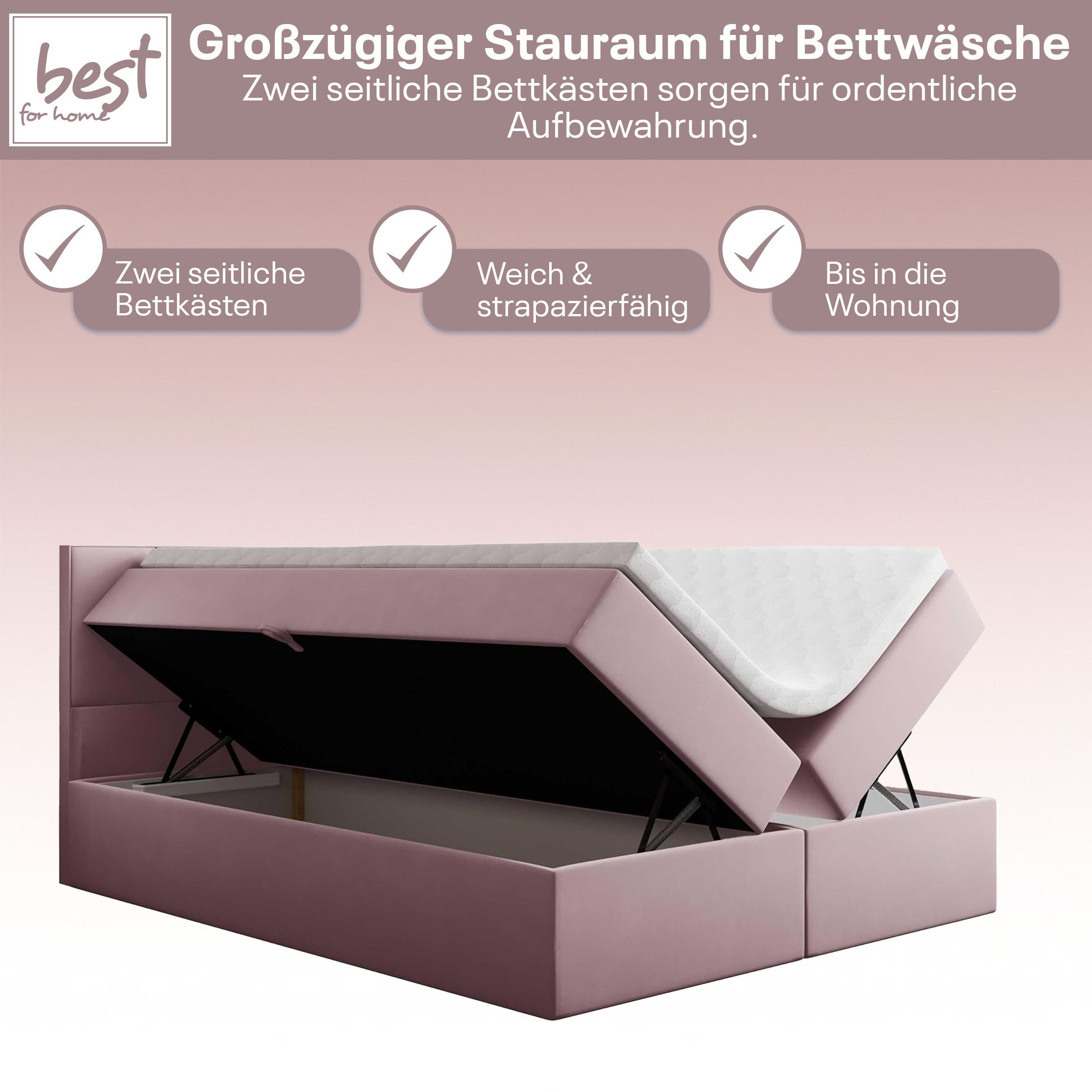 Best for Home Boxspringbett Boxspring bett mit Bonellfederkern&Komfort-Topper und Stauraum (1-teilig, 4-St., 140x200 160x200 180x200 200x200), Handwerksqualität, TOP Preis-Leistungs-Verhältnis