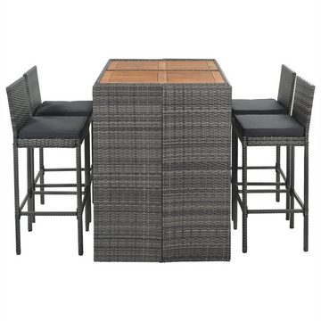 Fangqi Tischsitz Tisch und Stühle 5er Set, Barplatte aus Rattan, Tisch und 4 Stühle aus Akazienholz, Esszimmer für 4 Personen und Barmöbel mit Kissen, Esszimmer-Set mit hoher Bar, mit Tisch aus massivem Akazienholz und hochwertigem PE-Geflecht, Esstisch, Esszimmer Stühle, Esstisch zu Hause