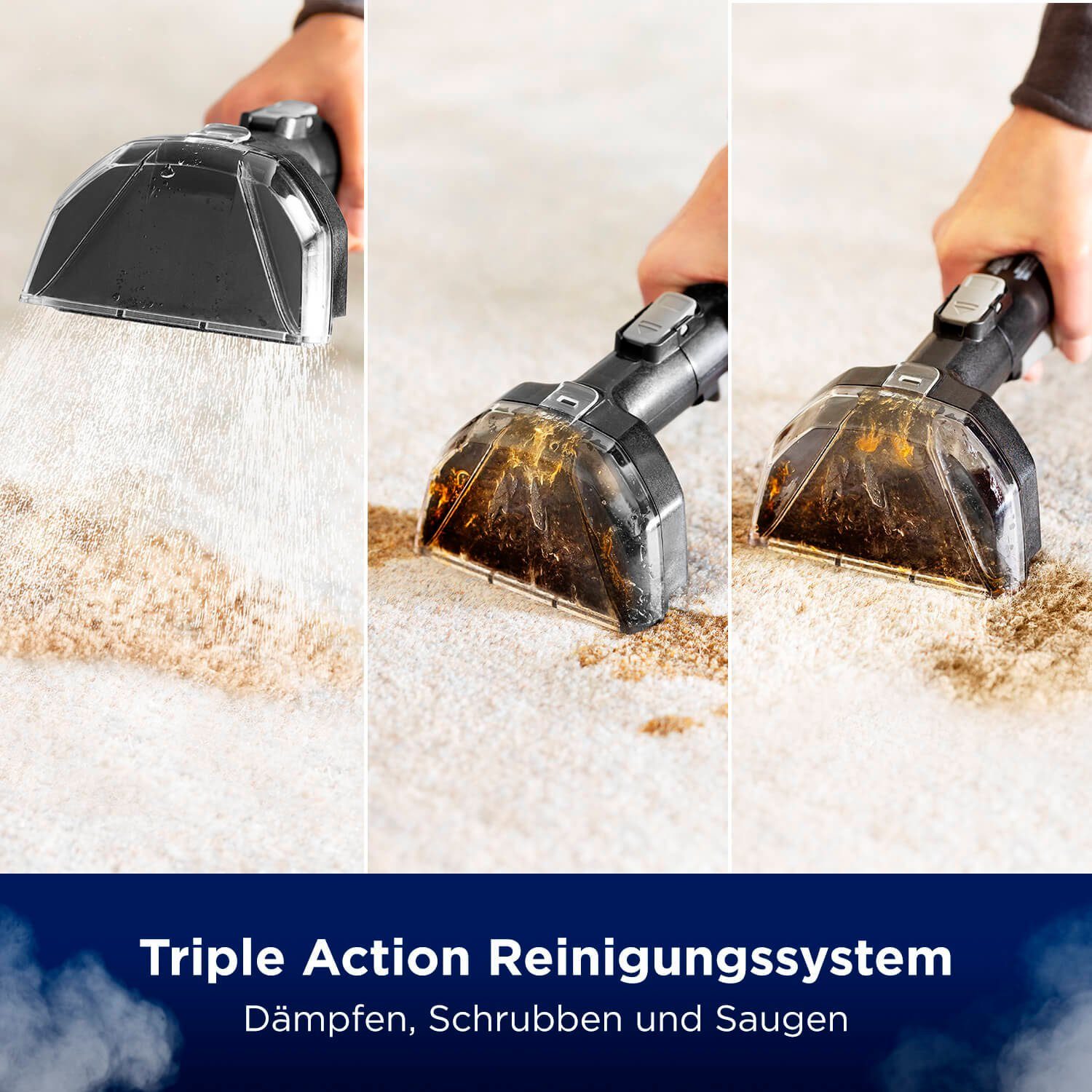 Bissell Wasch-Sauger 3697N, SpotClean® HydroSteam™ Select, mit Dampf, Dual-Tank, 1000 W, beutellos, 15kPa, reinigt Flecken auf Teppich, Polster,Treppe, Autositz, Fliese