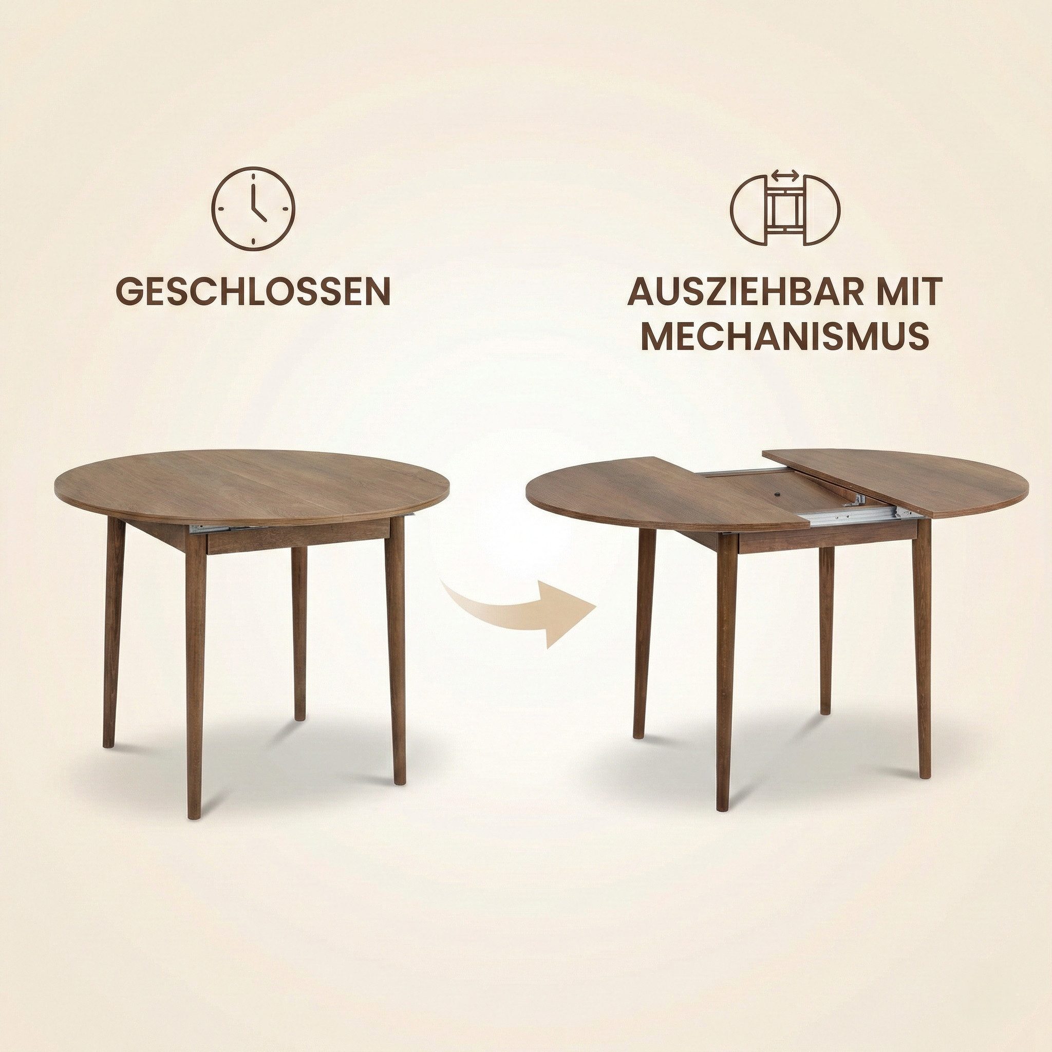 Skye Decor Esstisch Viola, Funktional Tisch mit ausziehbarer Tischplatte, Rund, Platzsparend