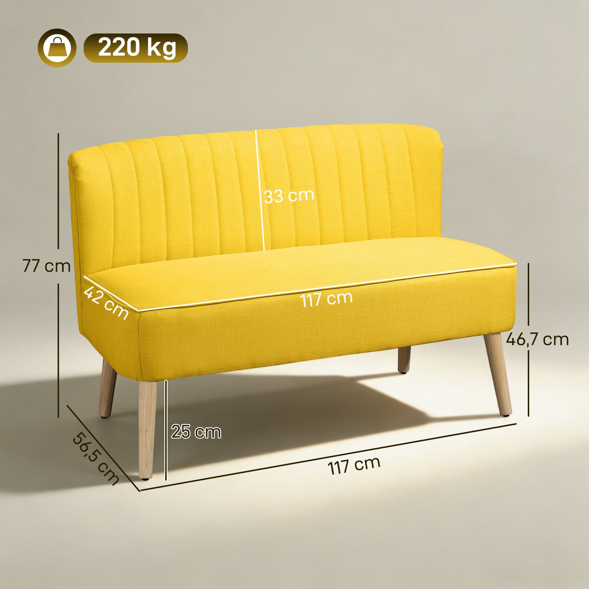 HOMCOM 2-Sitzer Sofa mit Leinen-Optik, Couch 1 Teile, Kompaktes 2-Sitzer Sofa mit Federkern und Massivholzbeinen