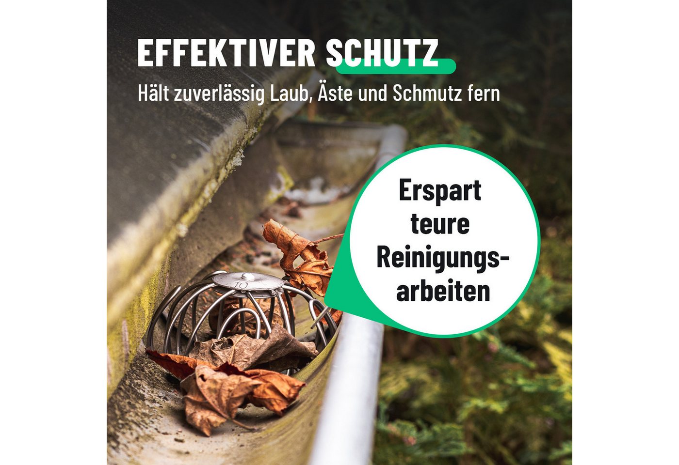 Thumbnail - greate. Laubschutznetz 4x Dachrinnen Laubschutz Verzinkt 87 bis 100mm - Fallrohrschutz (4-St)