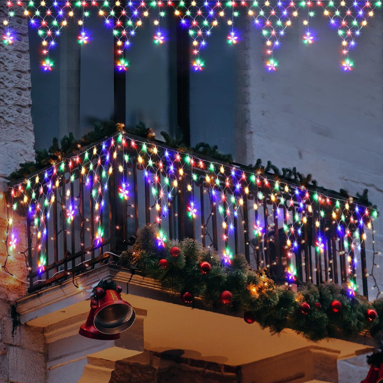 Rosnek LED-Lichtervorhang LED Lichterkette Sterne Weihnachten,LED Lichtervorhang Beleuchtung, Gartenbeleuchtung,für Party Garten Balkon Hochzeit Weihnachten