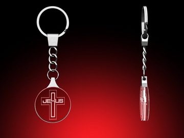 GLASFOTO.COM Schlüsselanhänger mit Gravur Schriftzug 'Jesus' - Schlüsselanhänger rund