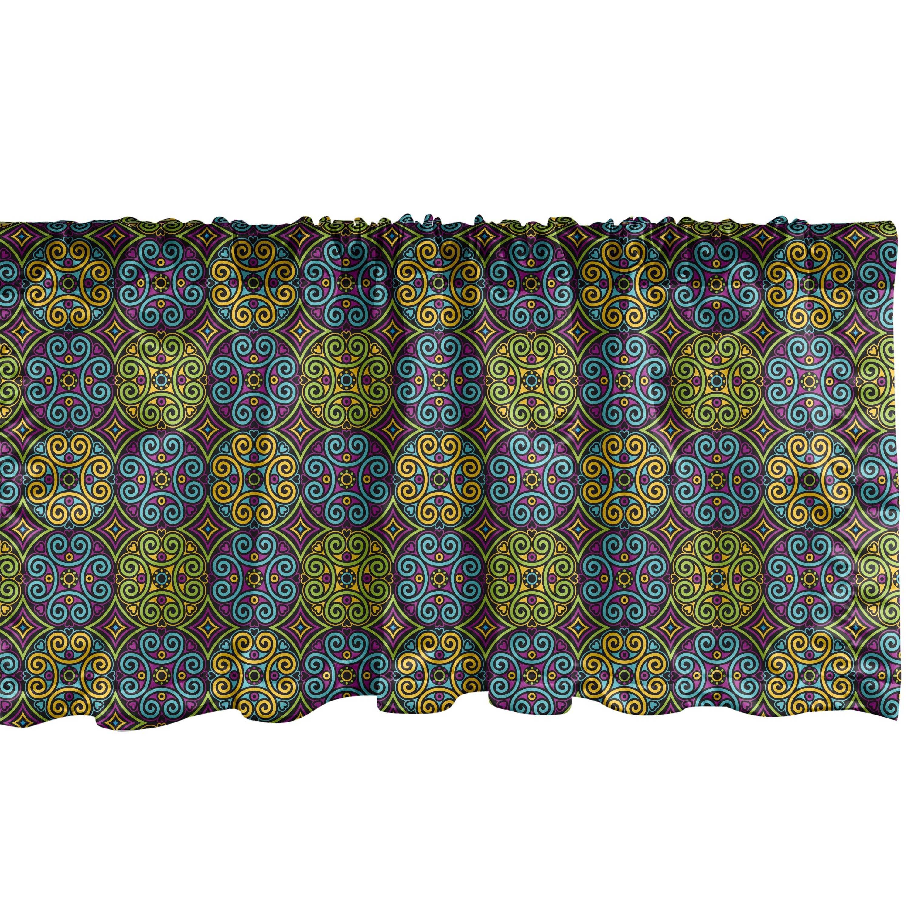 Scheibengardine Vorhang Volant für Küche Schlafzimmer Dekor mit Stangentasche, Abakuhaus, Microfaser, Ethnisch Klassische Antik Geometrisch