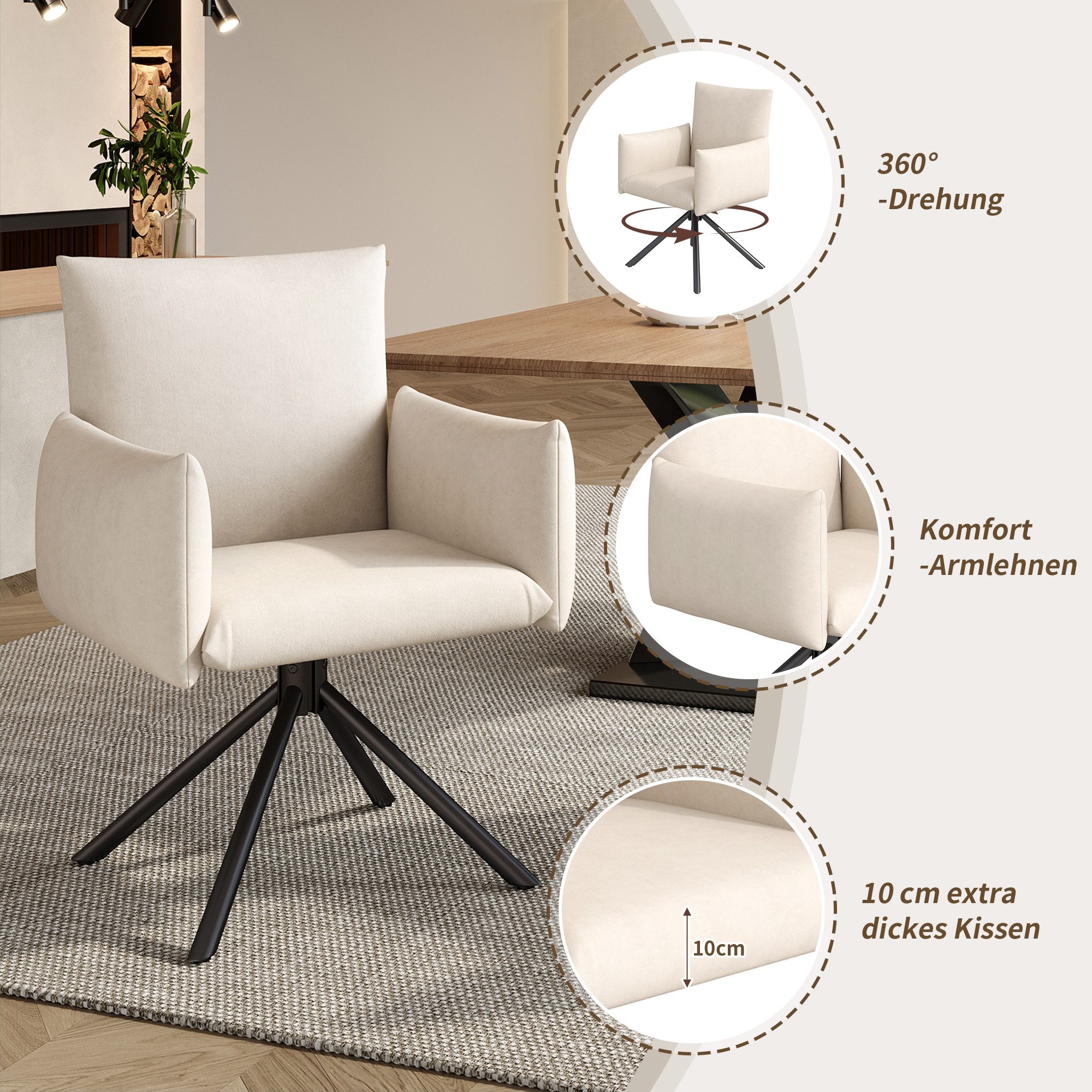 KLAM HOME Esszimmerstuhl Stuhlset Moderner 360° günstig online kaufen