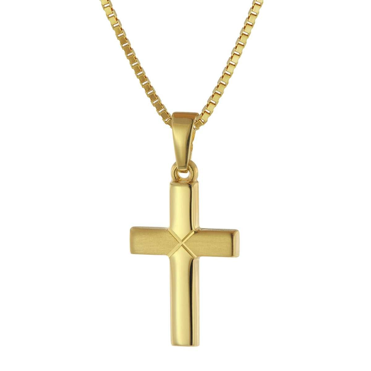 trendor Kreuzkette 75680, Kreuz-Anhänger für Kinder Gold 333 mit goldplattierter