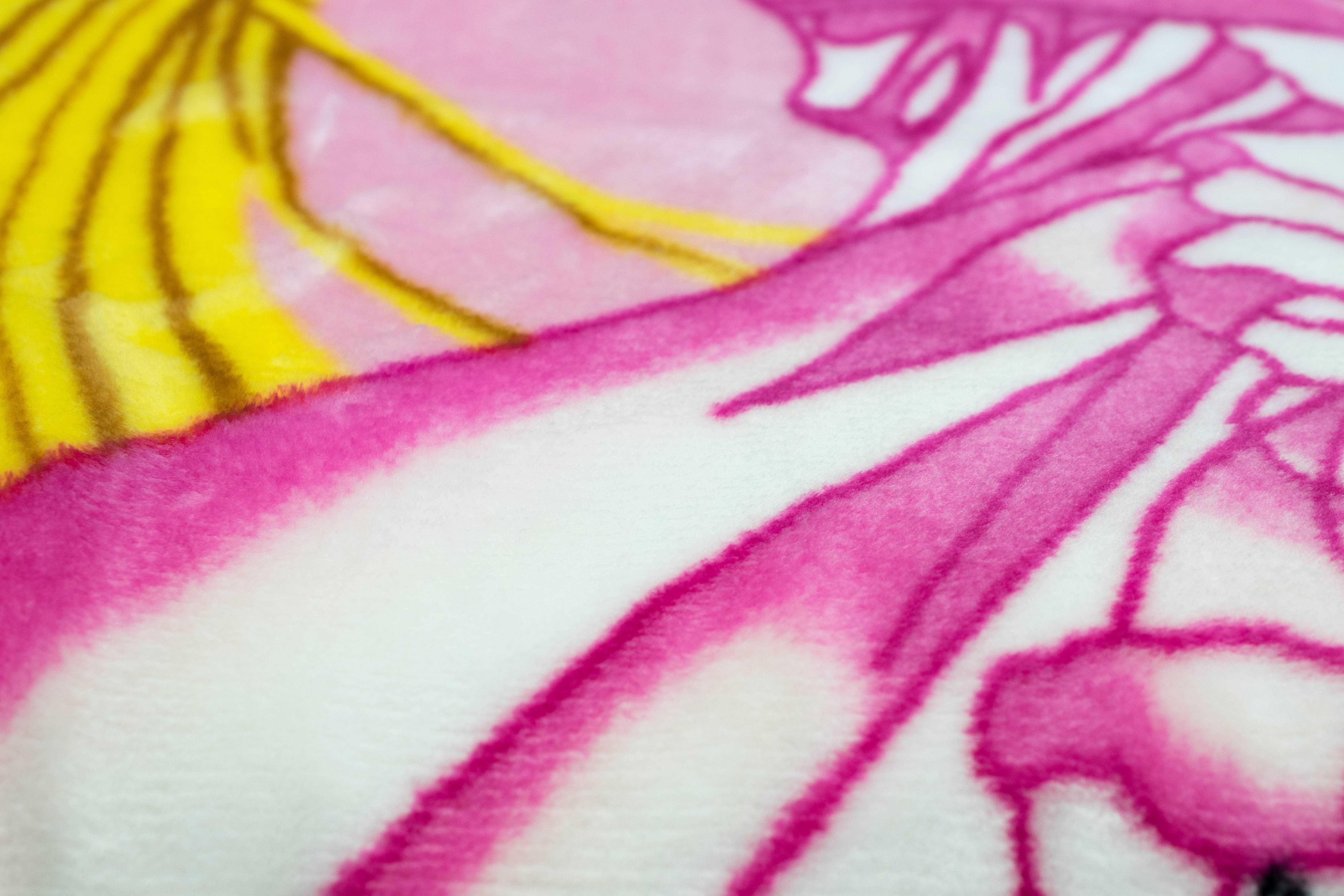Rosa Spieldecke Teppich-Traum Pink Kuscheldecke Piano Prinzessin Kinderdecke mit Bunt, Weiß Wohndecke Decke Tagesdecke Design Gelb