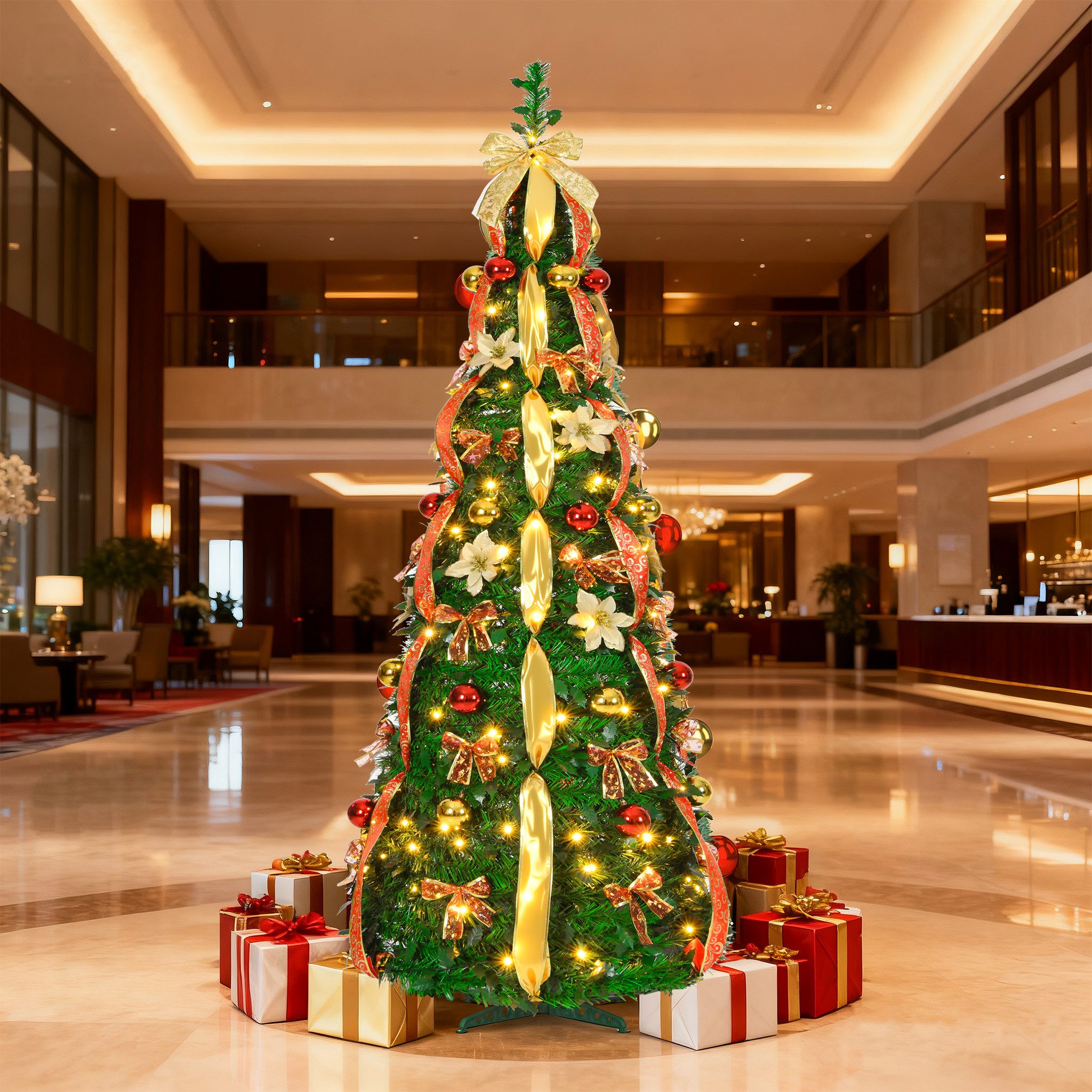 FIVMEN Künstlicher Weihnachtsbaum Künstlicher Weihnachtsbaum Pop Up Christbaum Tannenbaum mit Dekobaum, für Innen & Außen Wohnzimmer …