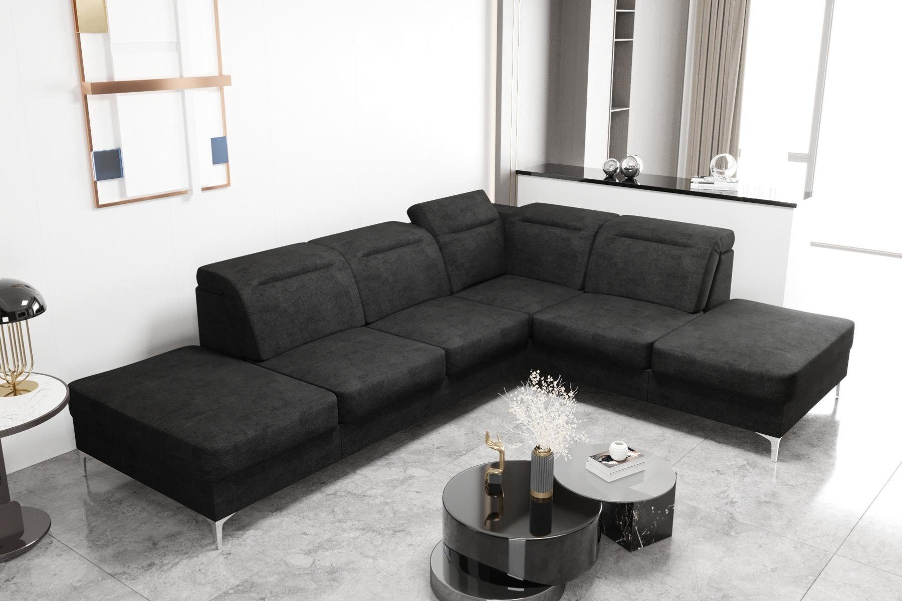 JVmoebel Ecksofa Moderne Sofas Stoffsofa Couch Wohnlandschaft Sofa Ecke Design, Made in Europe Schwarz
