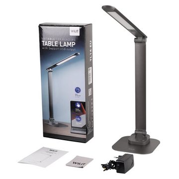 WILIT LED Schreibtischlampe Metall Schreibtischlampe mit Ladefunktion USB Tischlampen LED Dimmbar, LED fest integriert, Warmweiß, Neutralweiß, 10W USB Ladefunktion, 5 Helligkeitsstufen und 3 Farbtemperaturen