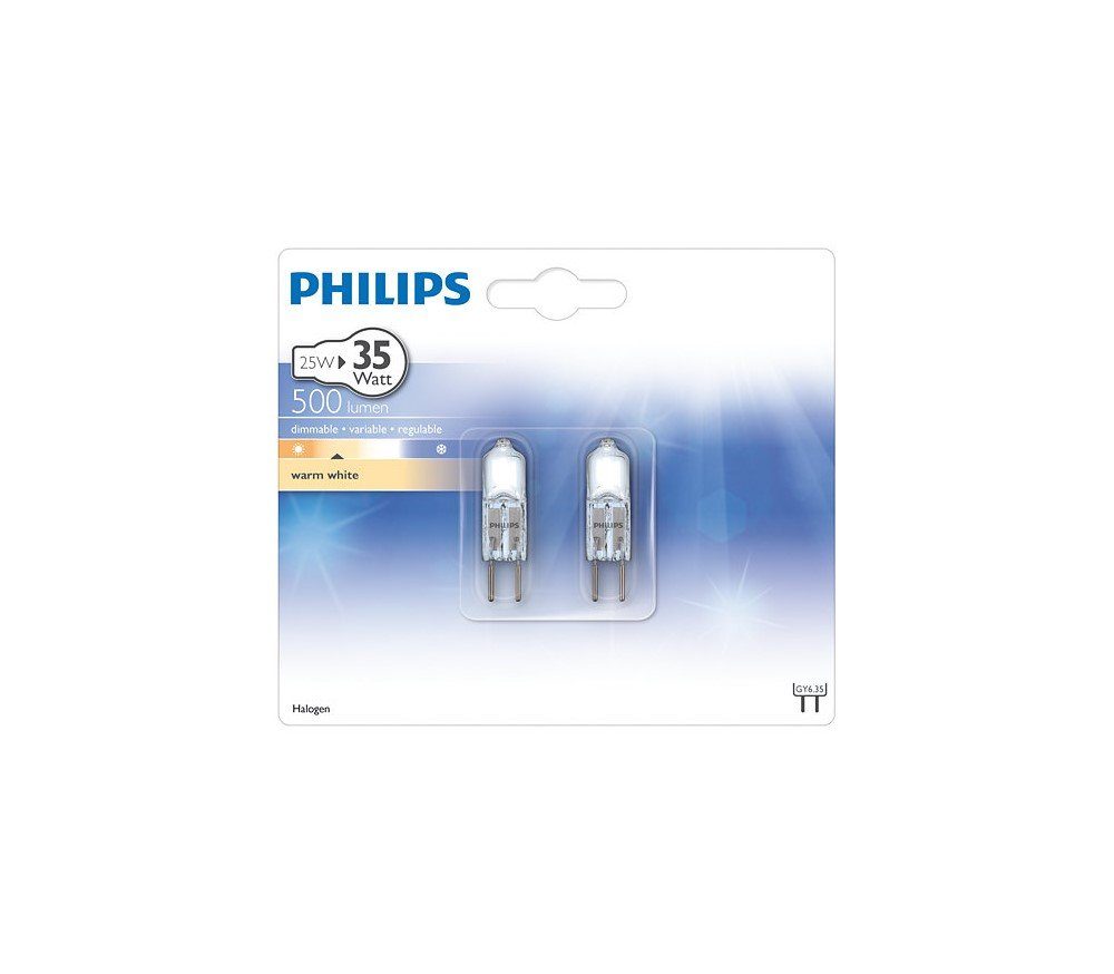 Philips LED-Leuchtmittel 2er Warmweiß 3000K 25W=35W GY6.35, DIMMBAR, GY6.35 12V Warmweiß Philips Halogen Pack